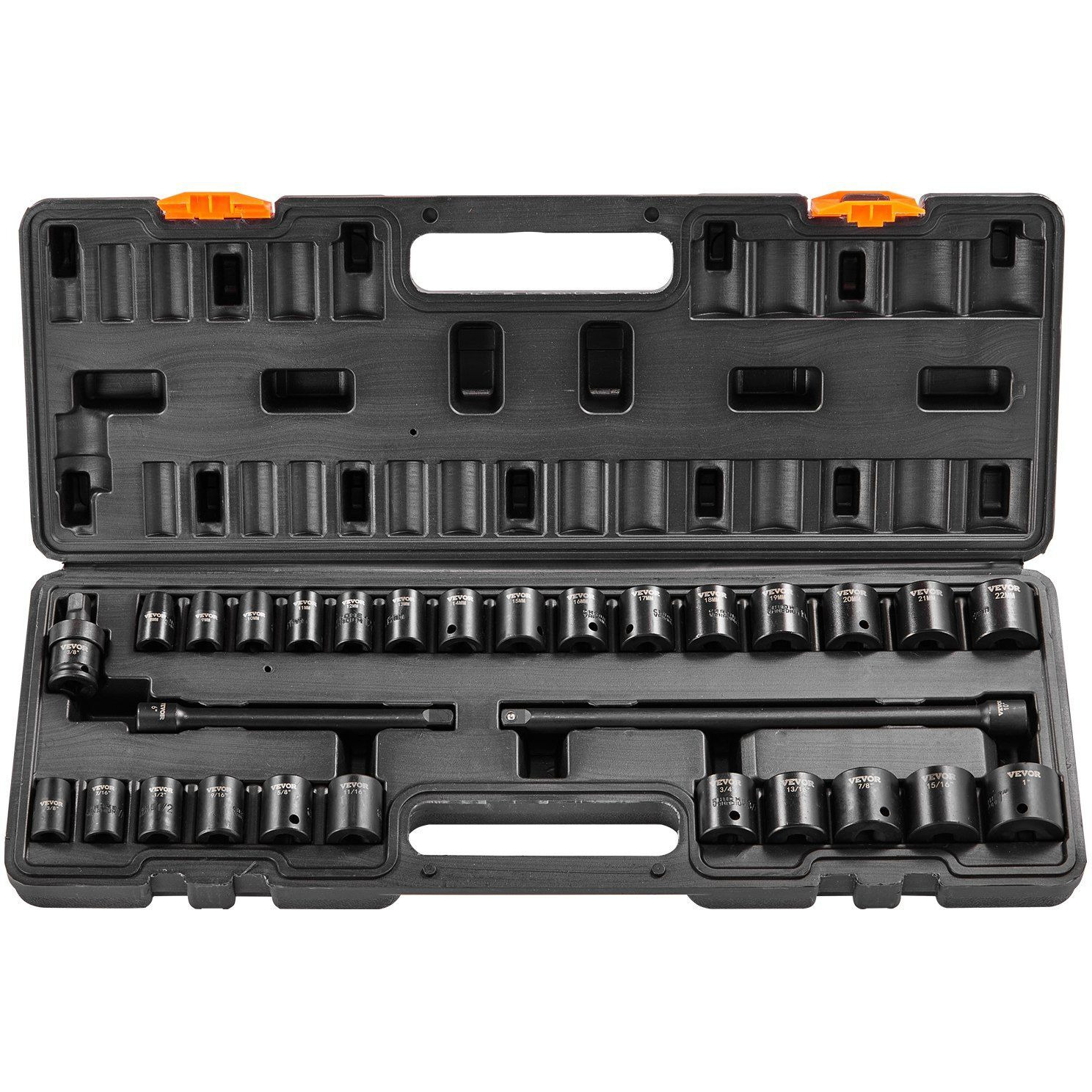VEVOR Impact Sockets Set 29pcs 6-Point 3/8in Drive Bit Ratchet Tool Kit Case