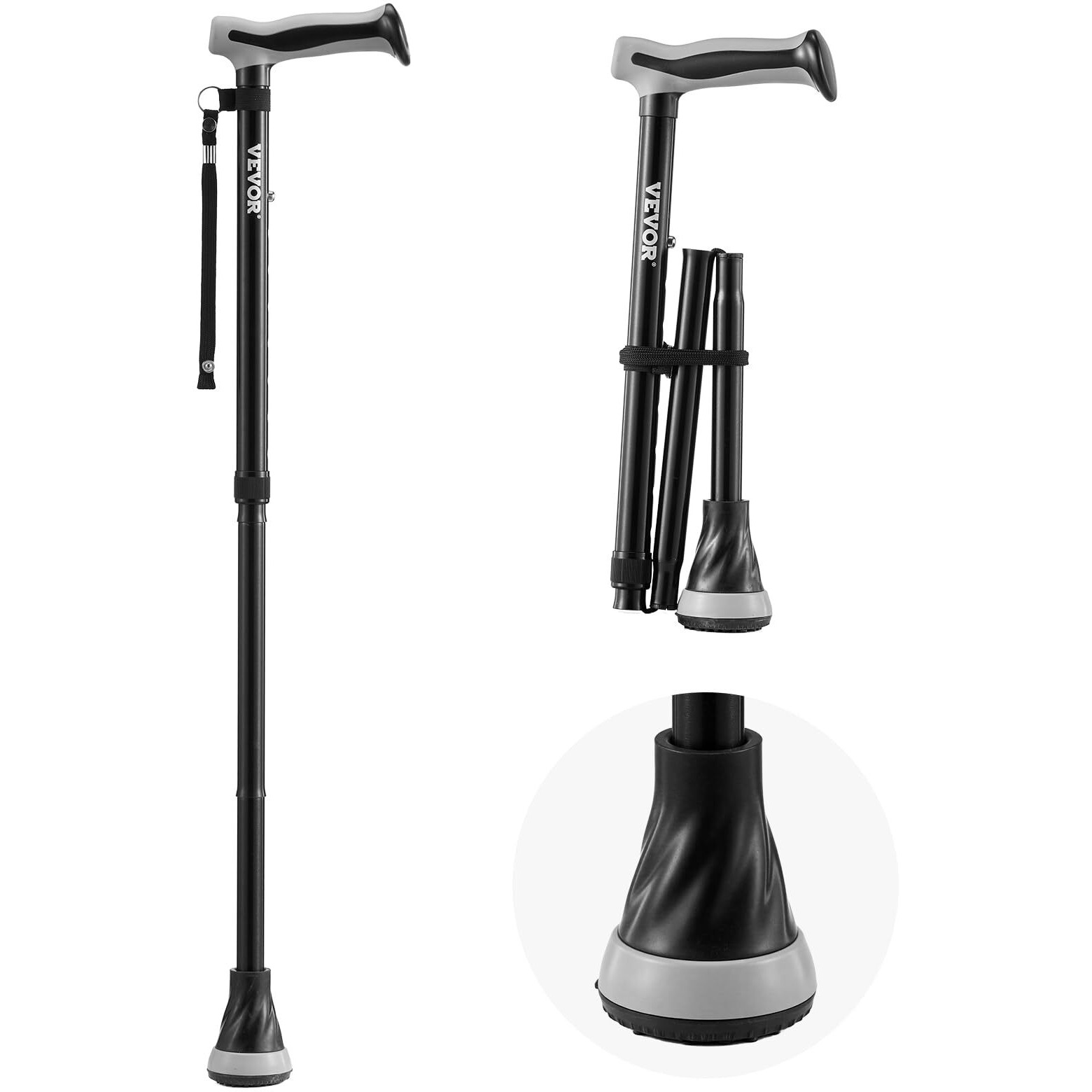 Walking Cane Folding Walking Stick with 8-Level Adjustable Height & Pivoting Tip