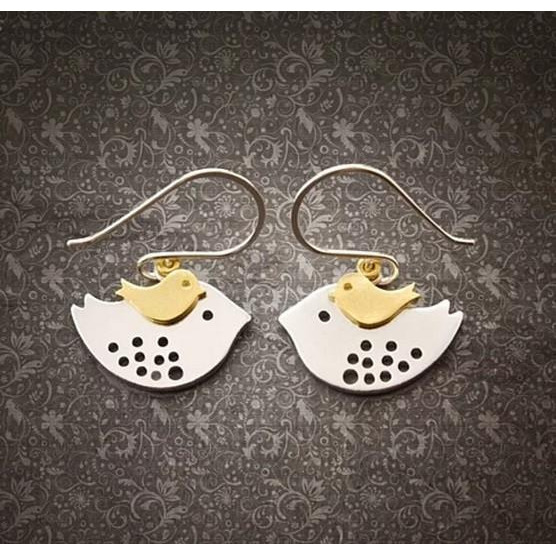 SKY TRAVELERS EARRINGS Little Bird Learning To Fly From Mom Bird in 925 Sterling Silver hooks(D0102HE6WNG.)