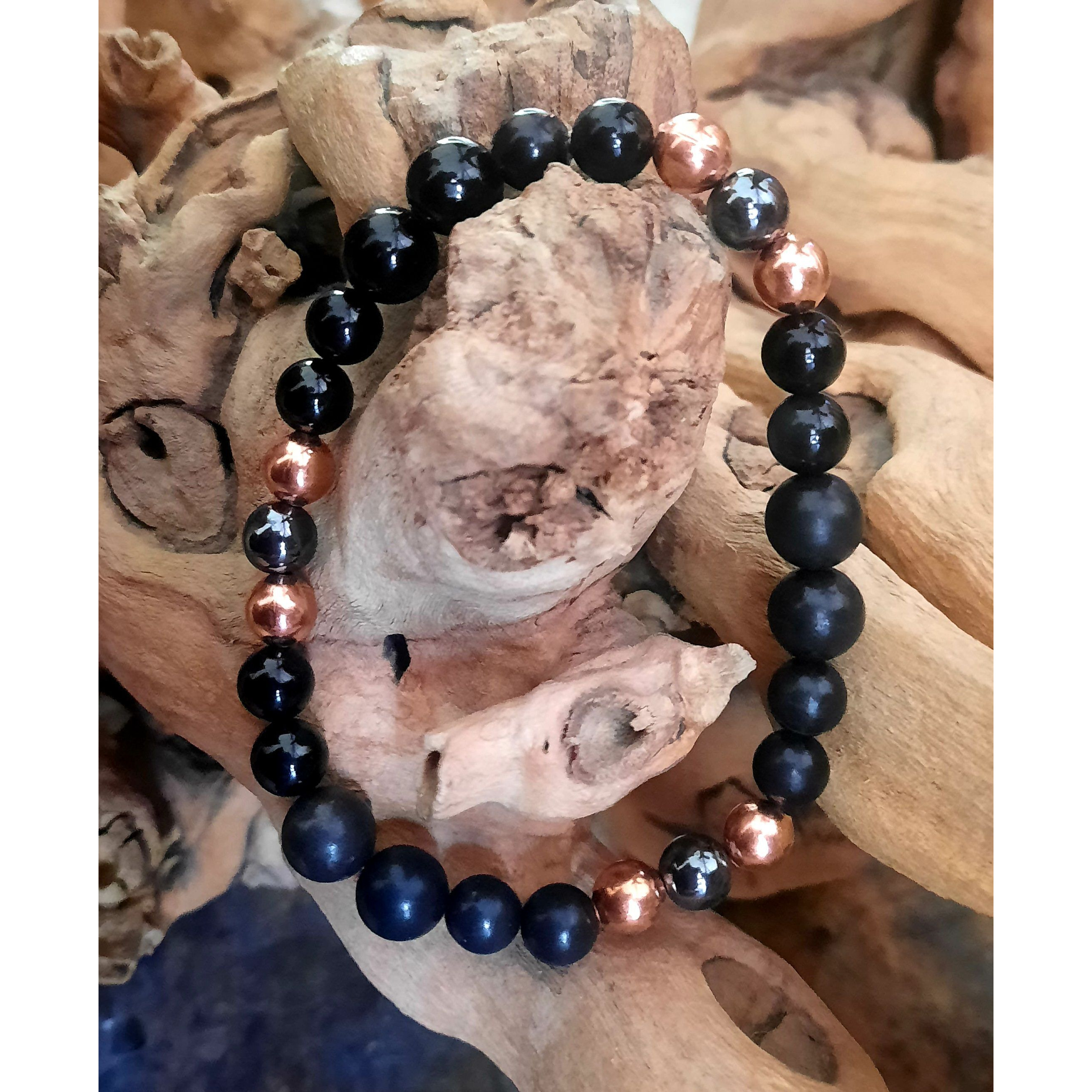 Power Bracelets for EMF 5g Protection Hematite Shungite copper Tourmaline - chakra calming Bracelets(D0102HXUPgP)