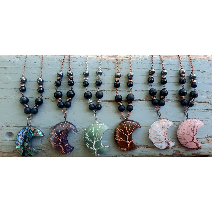 EMF 5g Shielding Neckalcce crescent Moon Tigers Eye Shungite Hematite Black Tourmaline (D0102HXUEKT)
