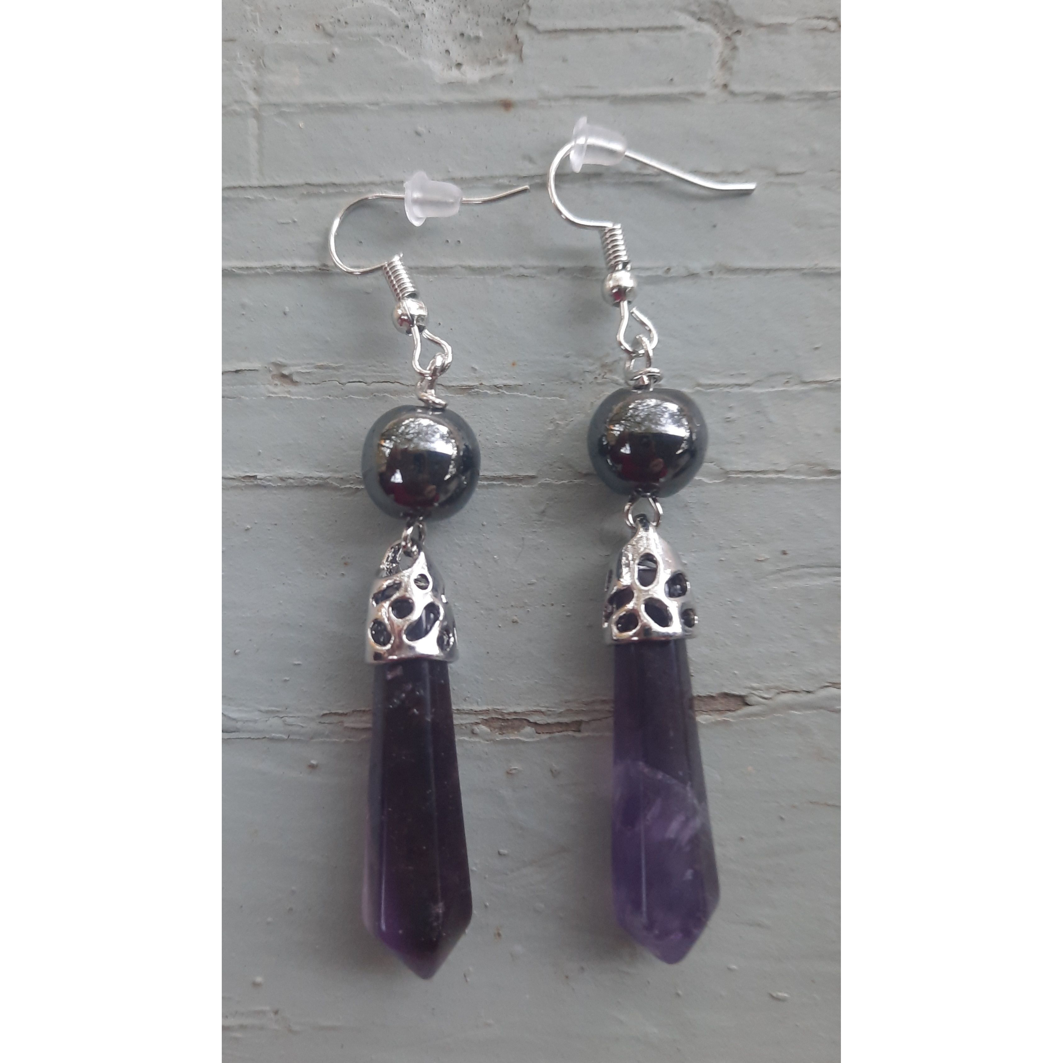 Amethyst Shungite Black Tourmaline Earrings(D0102HXUEUT)