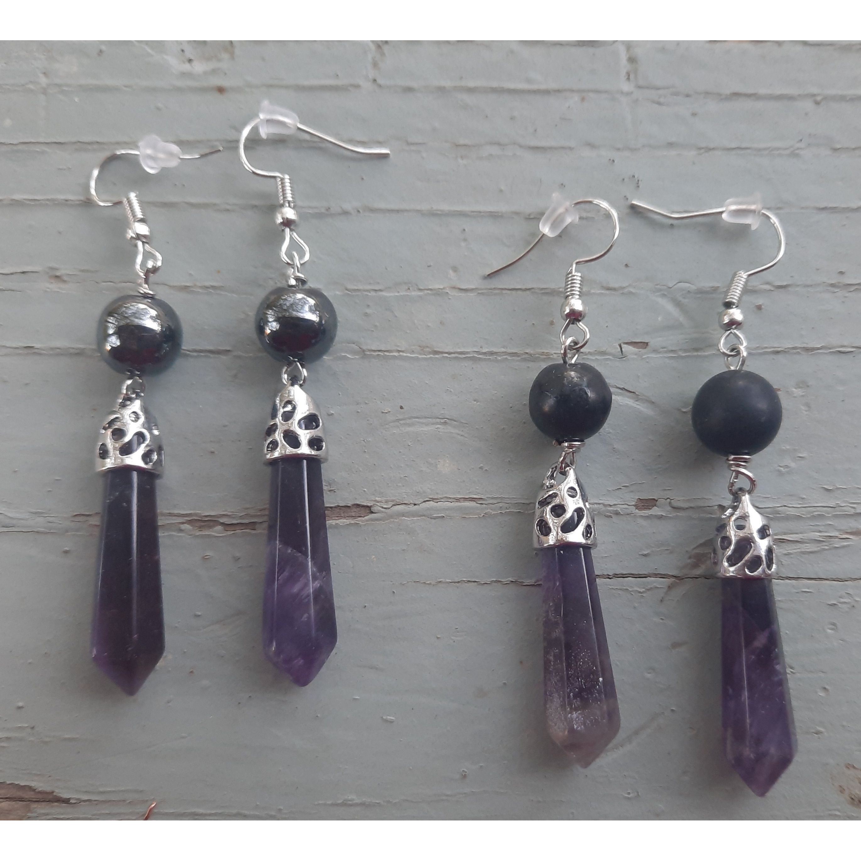 Amethyst Shungite Black Tourmaline Earrings(D0102HXUEUT)