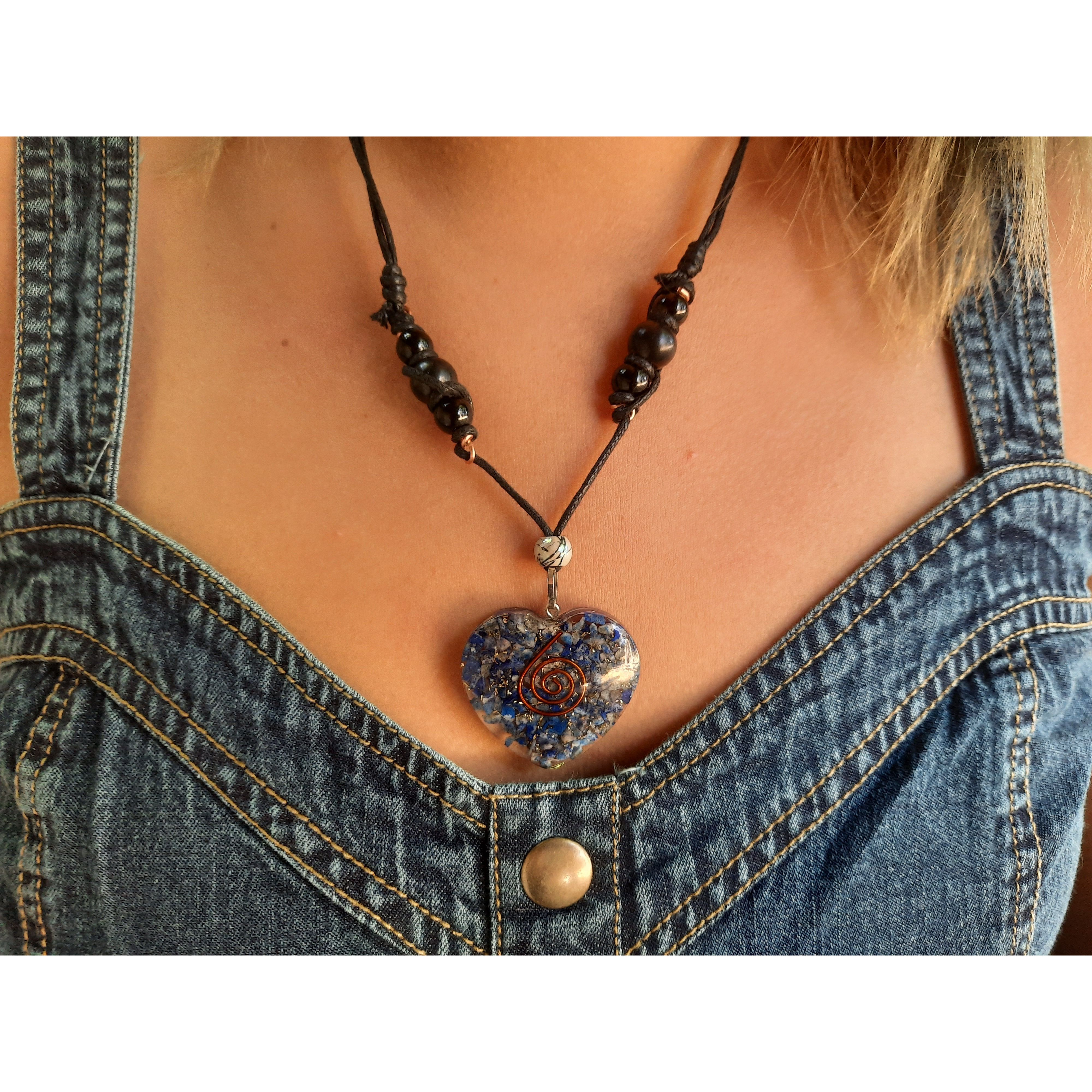 EMF 5g Shielding Orgone Heart calming Necklace with Shungite & Black Tourmaline(D0102HXUE6P)