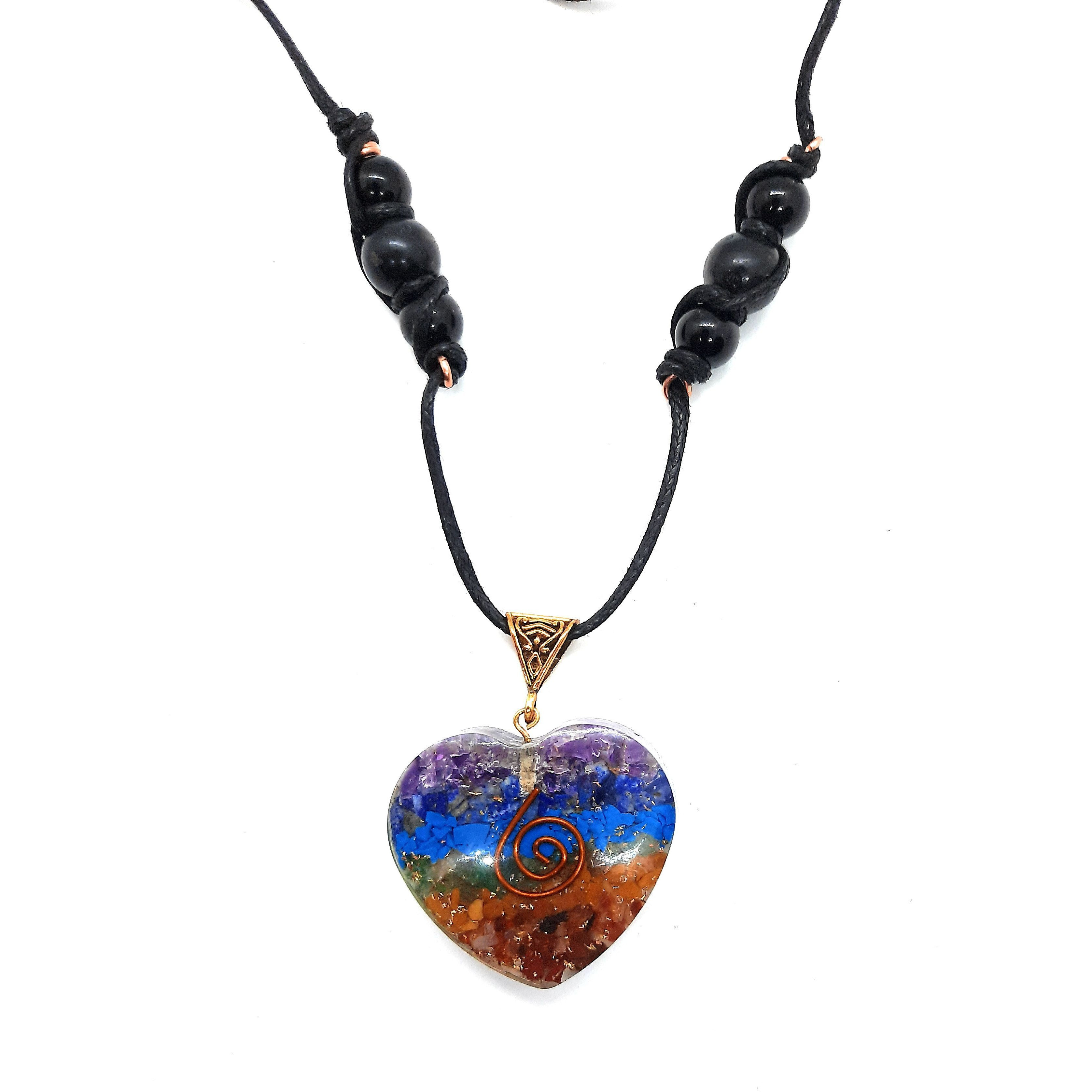 EMF 5g Shielding Orgone Heart calming Necklace with Shungite & Black Tourmaline(D0102HXUE1T)