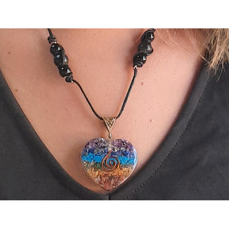 EMF 5g Shielding Orgone Heart calming Necklace with Shungite & Black Tourmaline(D0102HXUE1T)