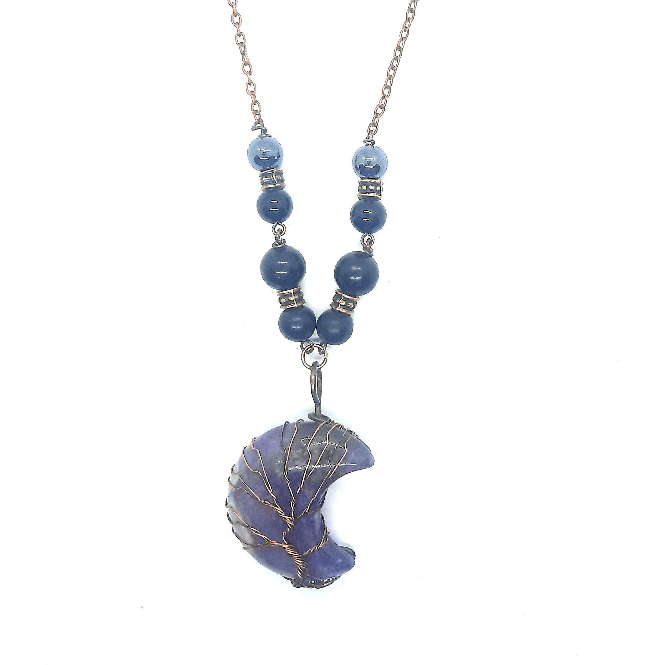 EMF Shielding Necklace Amethyst crescent Moon Wire Wrapped Shungite Black Tourmaline Hematite (D0102HXUEU2)