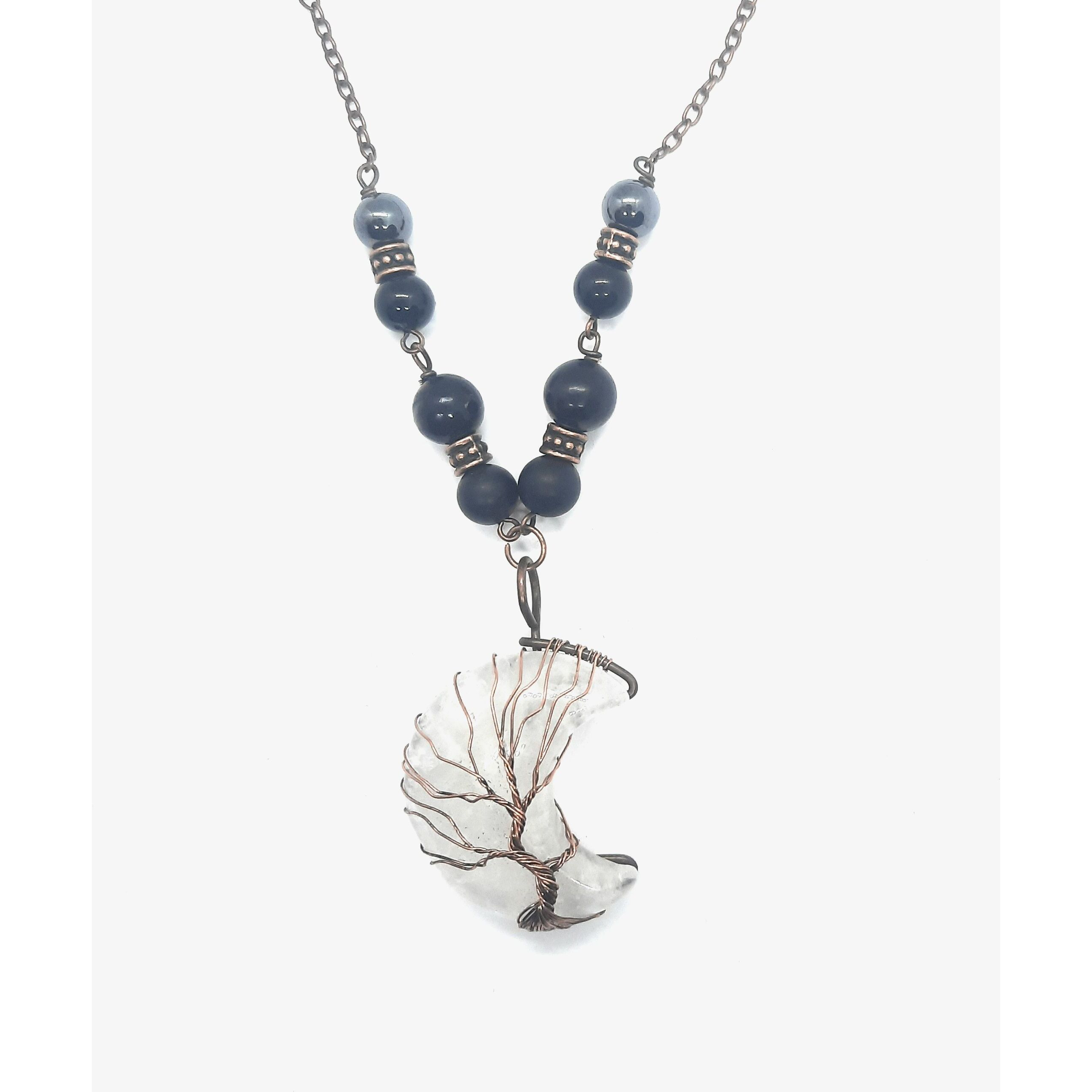 EMF 5g Shielding Necklace crescent Moon clear Quartz Shungite Hematite Black Tourmaline(D0102HXUEKX)