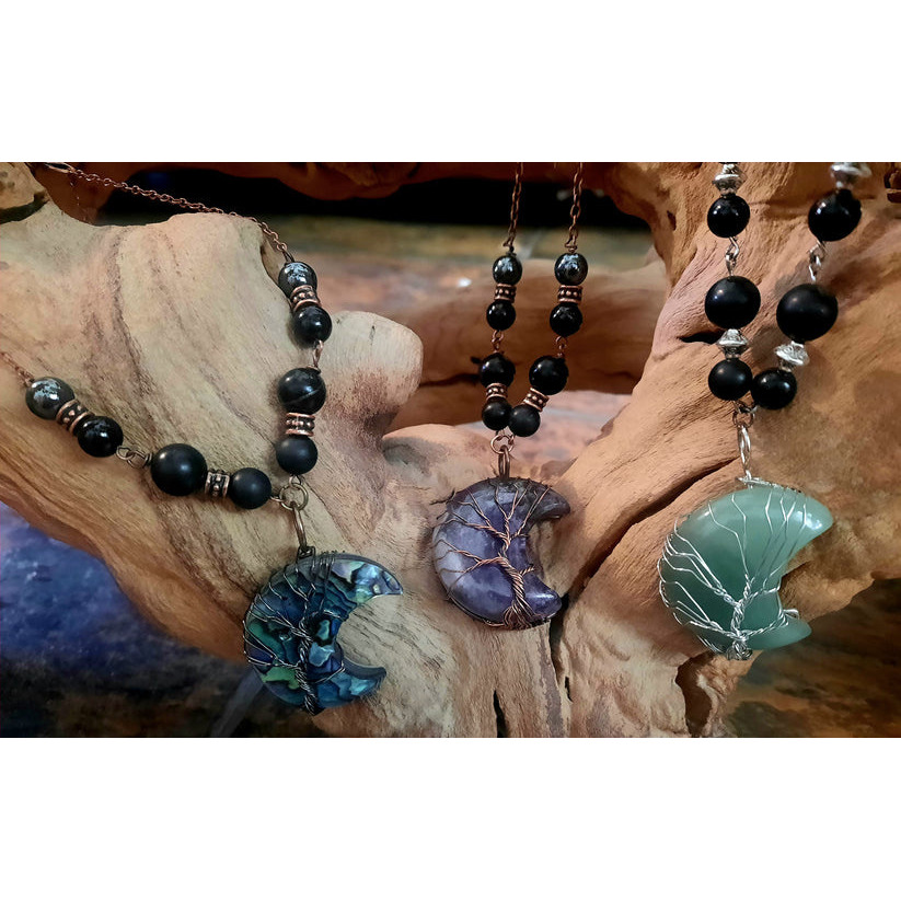 EMF 5g Shielding Necklace crescent Moon clear Quartz Shungite Hematite Black Tourmaline(D0102HXUEKX)