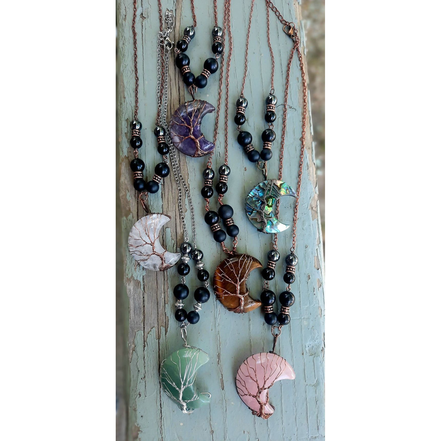EMF 5g Shielding Necklace crescent Moon clear Quartz Shungite Hematite Black Tourmaline(D0102HXUEKX)