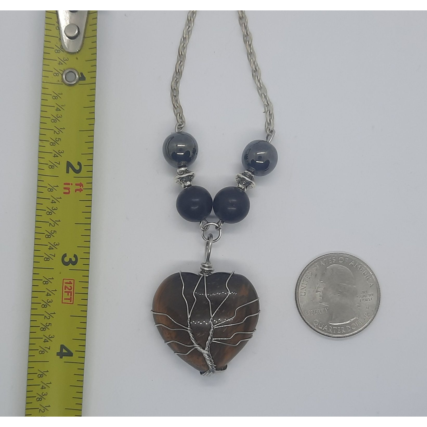 EMF 5g Shielding crystal Heart Shungite Hematite Black Tourmaline Necklace(D0102H7AMW2)