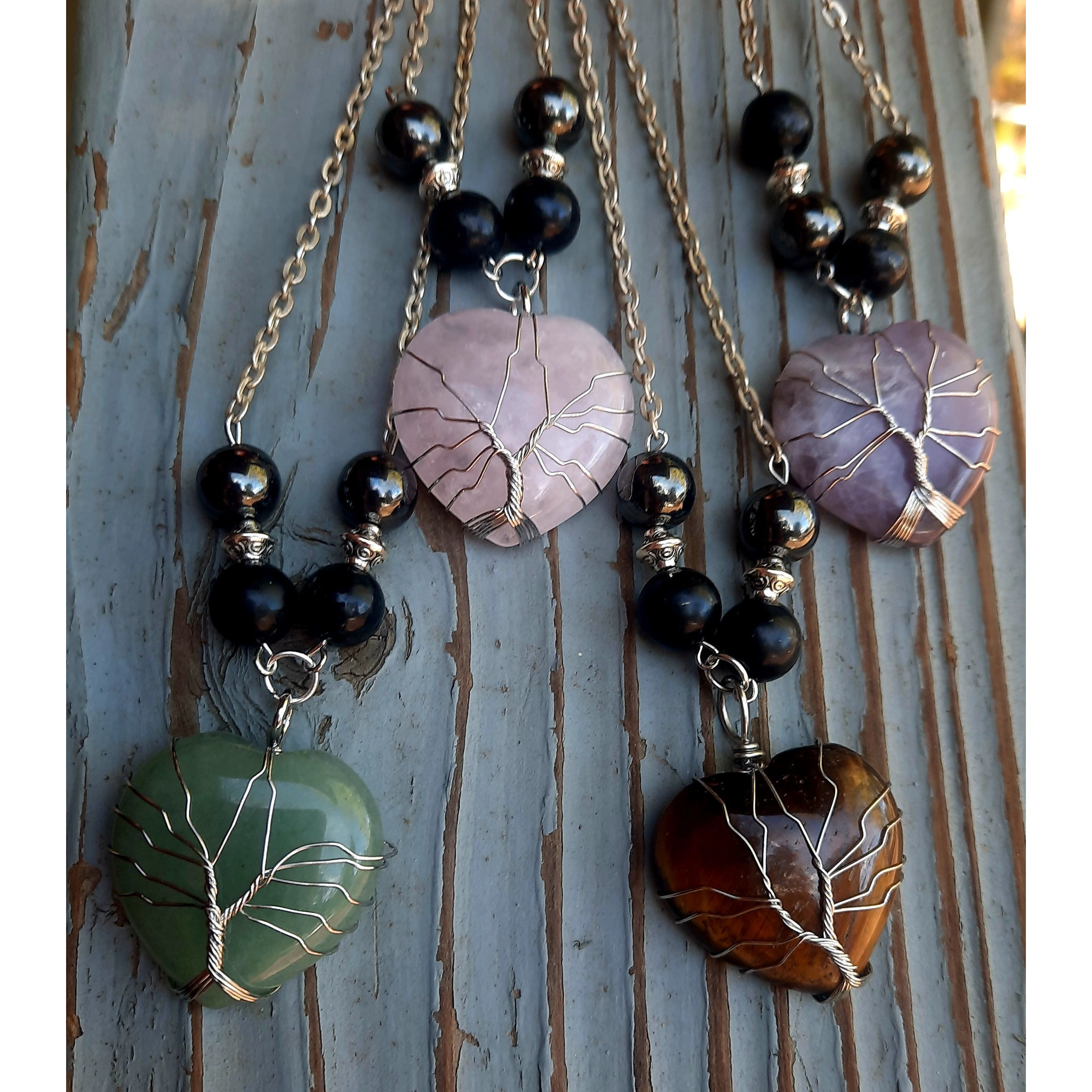 EMF 5g Shielding crystal Heart Shungite Hematite Black Tourmaline Necklace(D0102H7AMWX)