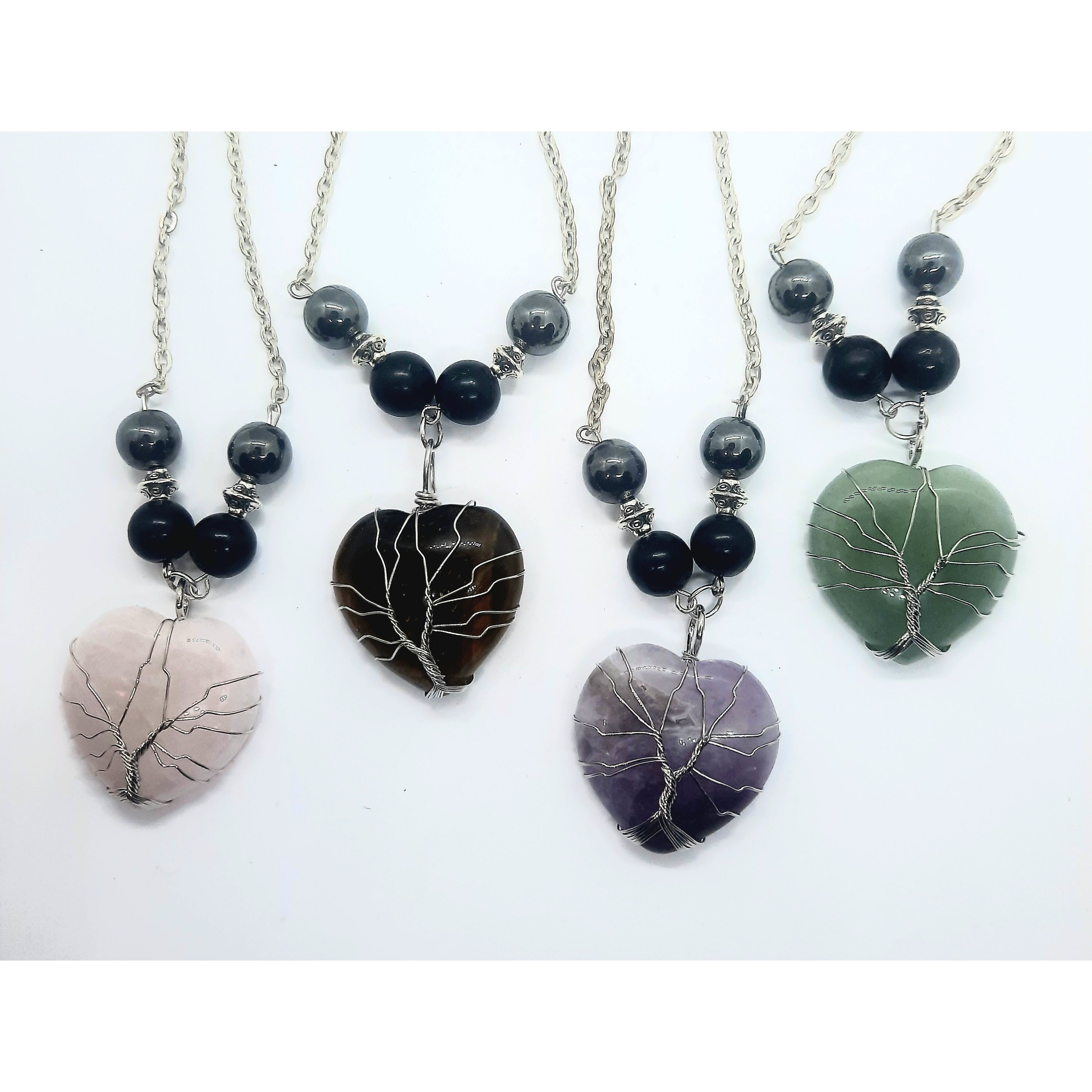 EMF 5g Shielding crystal Heart Shungite Hematite Black Tourmaline Necklace(D0102H7AMWX)