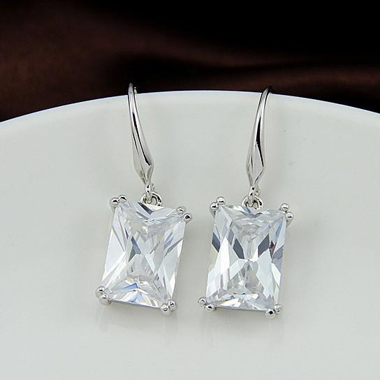 Royalty Earrings Emerald cut Big Solitaires On Hooks(D0102HE6W8W)