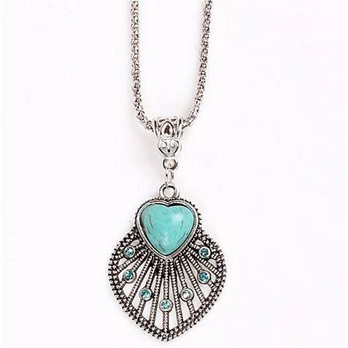 Peacock Heart Turquoise Token Of Love Pendant And Antique silver style Necklace(D0102HPID57)