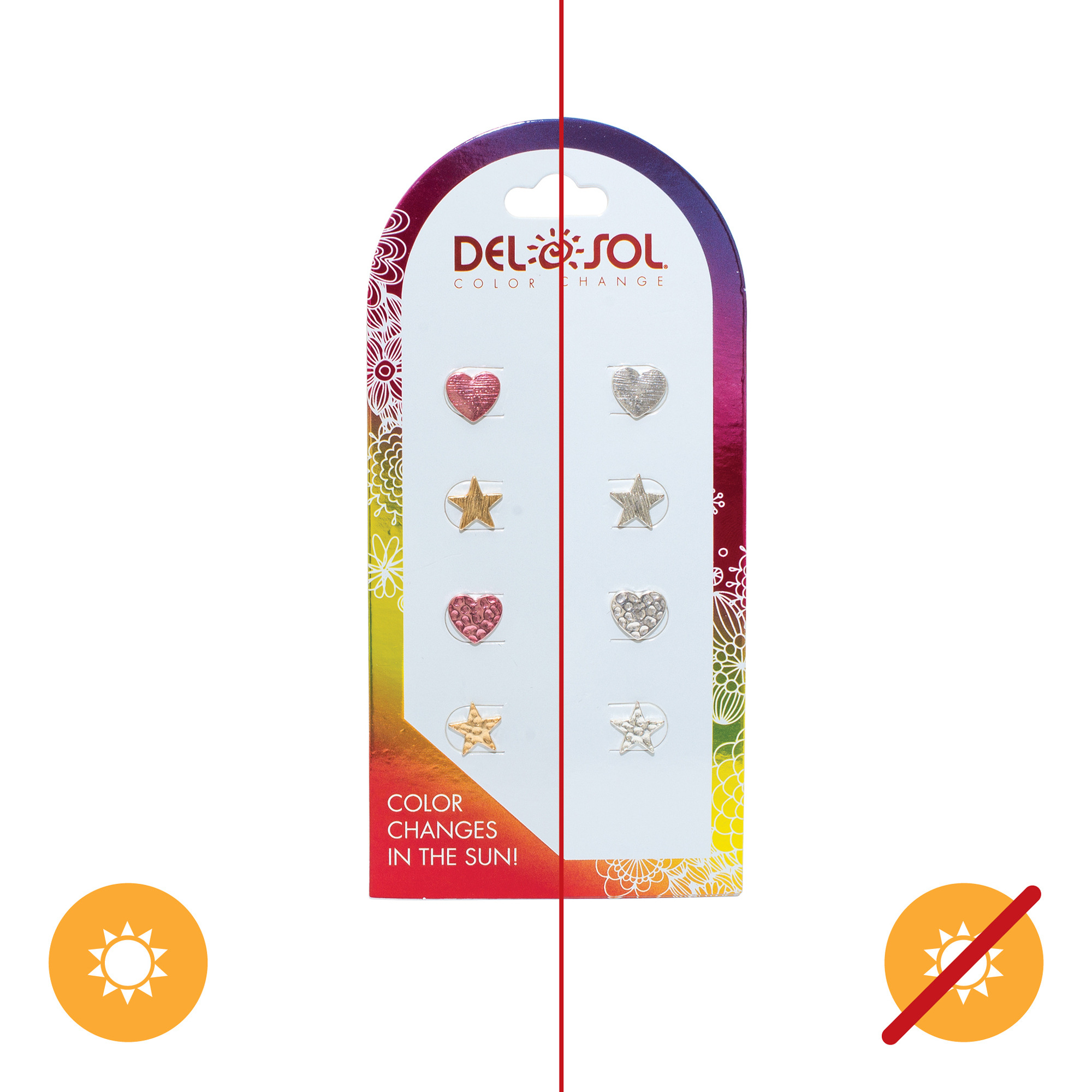 Color-Changing Earrings - Hearts and Stars by Delsol for Women - 4 Pairs Earrings