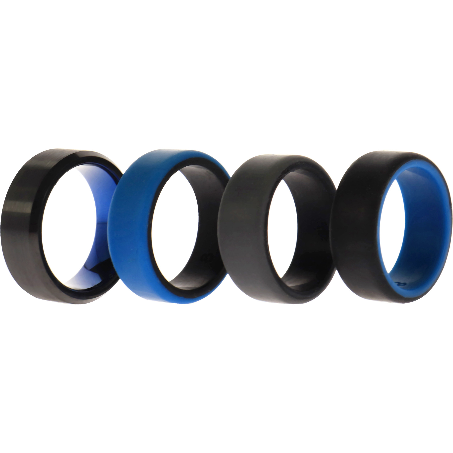 Silicone Wedding Twin Beveled 8mm Ring Set - Blue by ROQ for Men - 4 x 8 mm Ring
