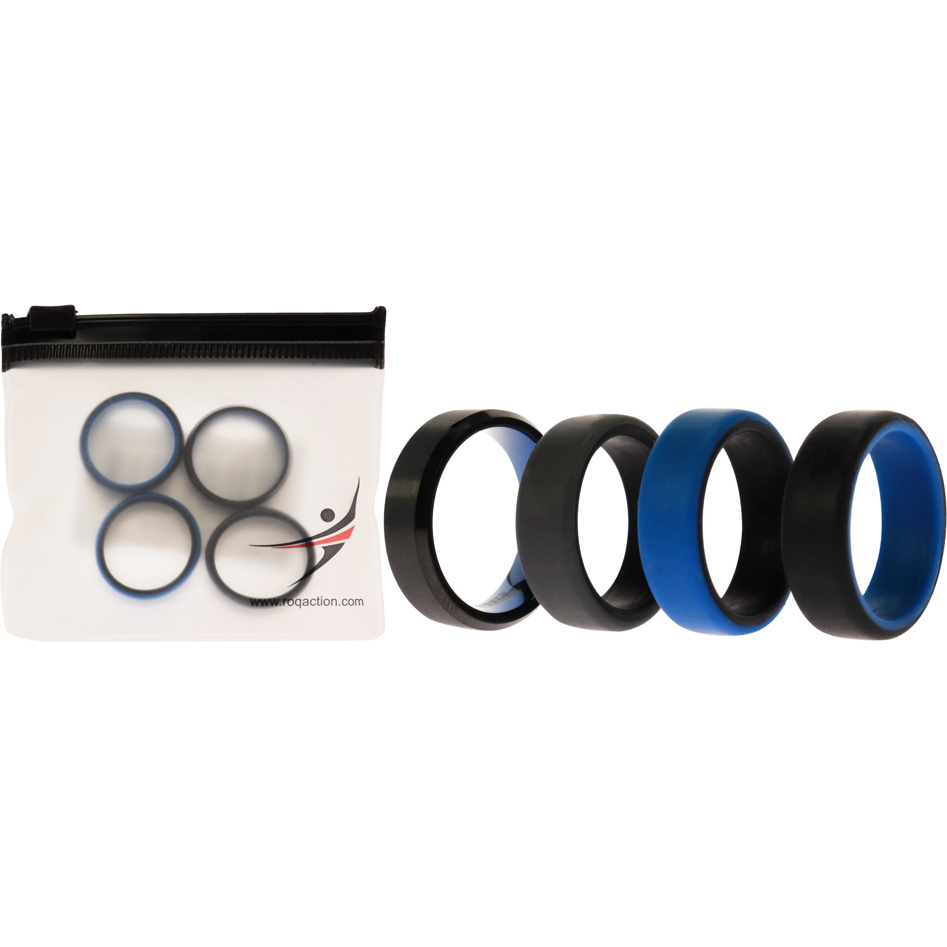 Silicone Wedding Twin Beveled 8mm Ring Set - Blue by ROQ for Men - 4 x 9 mm Ring