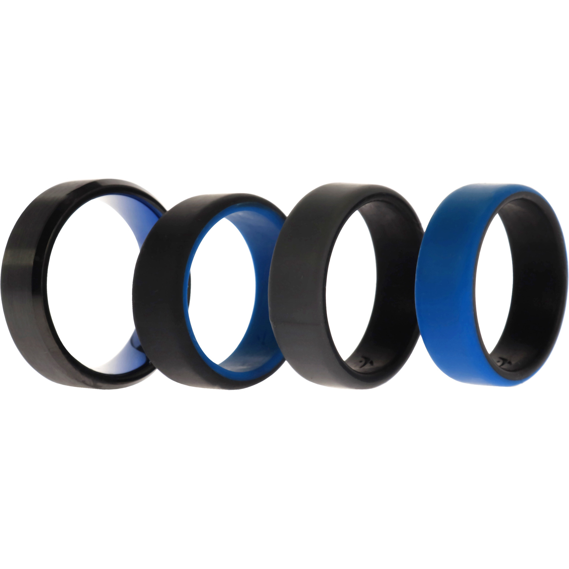 Silicone Wedding Twin Beveled 8mm Ring Set - Blue by ROQ for Men - 4 x 12 mm Ring