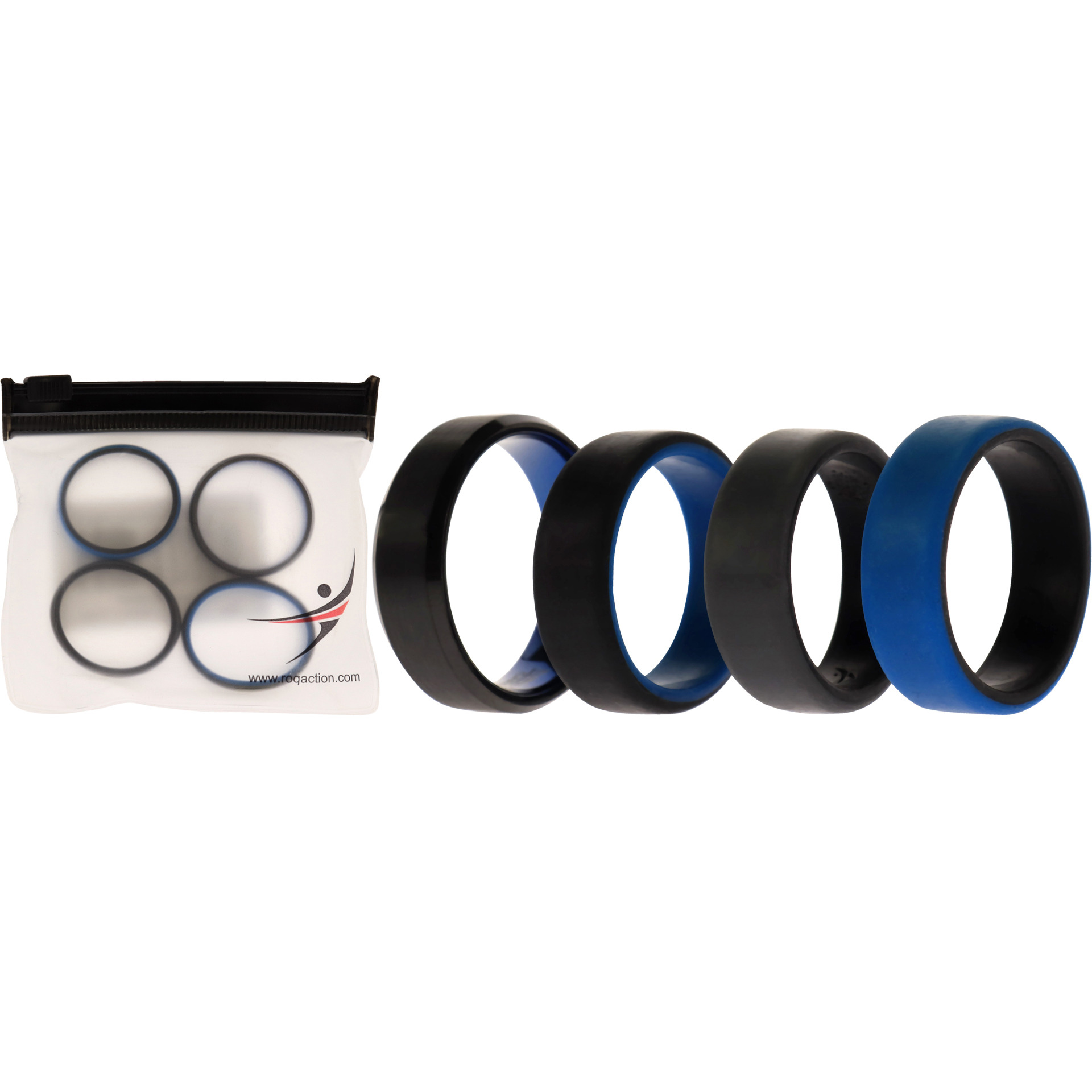 Silicone Wedding Twin Beveled 8mm Ring Set - Blue by ROQ for Men - 4 x 14 mm Ring