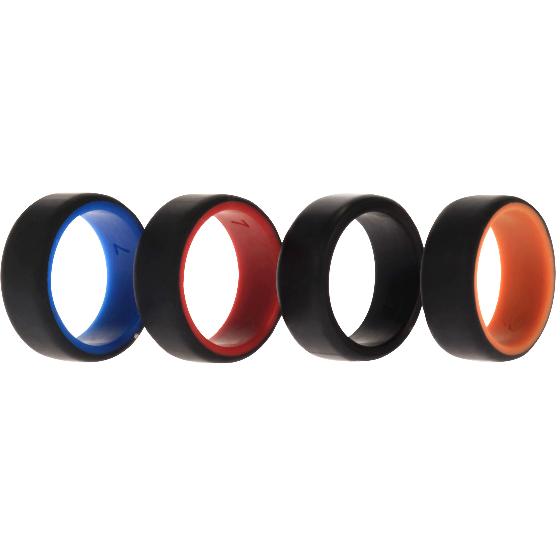 Silicone Wedding 2Layer Beveled 8mm Ring Set - Black by ROQ for Men - 4 x 7 mm Ring
