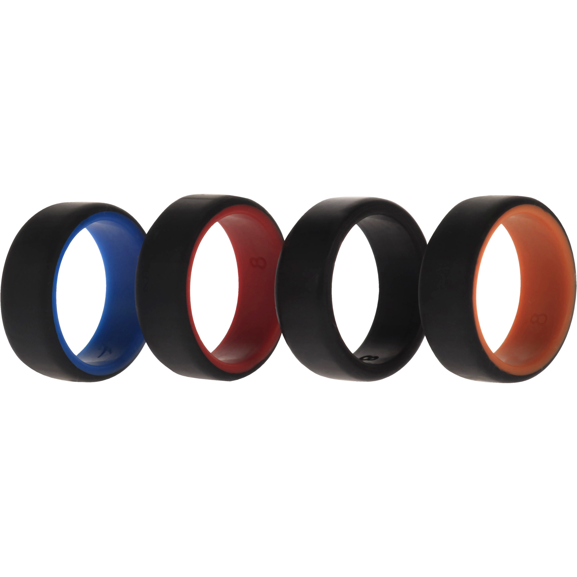 Silicone Wedding 2Layer Beveled 8mm Ring Set - Black by ROQ for Men - 4 x 8 mm Ring