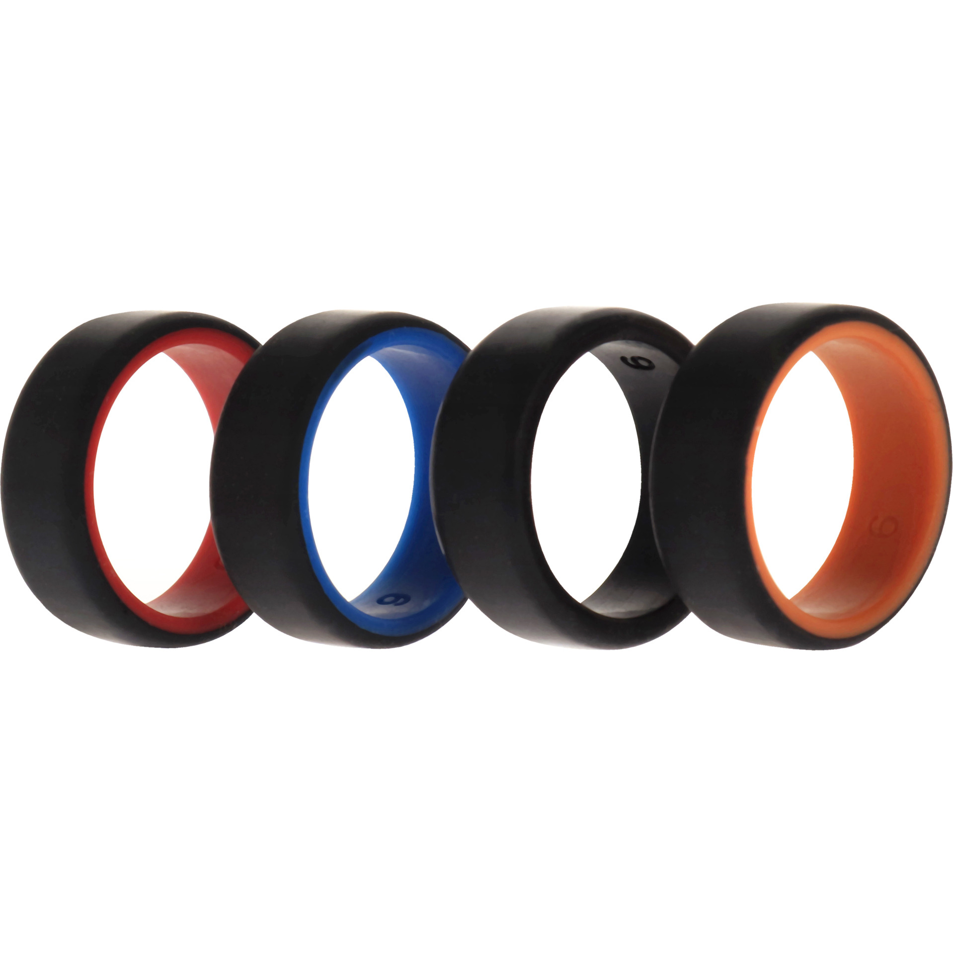 Silicone Wedding 2Layer Beveled 8mm Ring Set - Black by ROQ for Men - 4 x 9 mm Ring