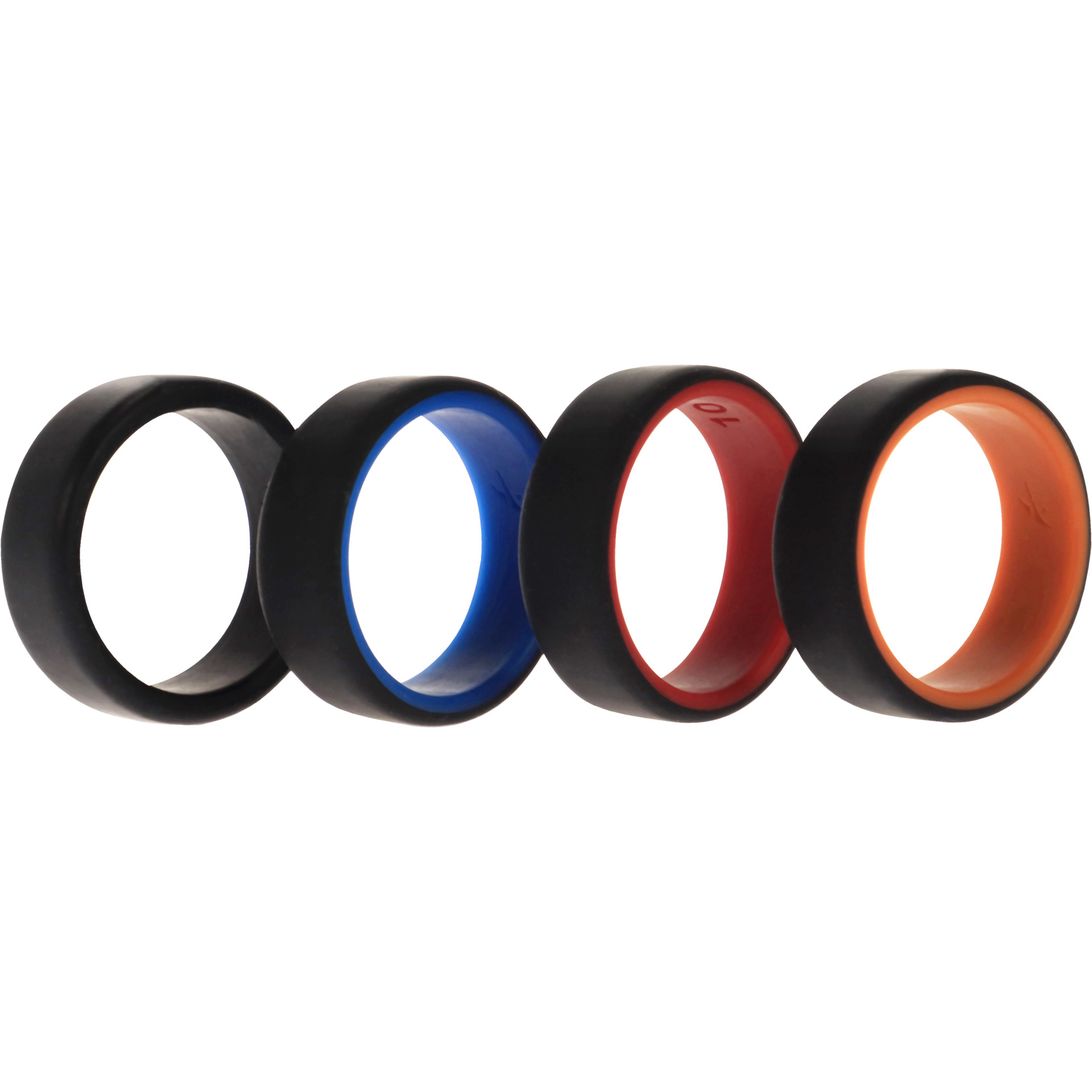 Silicone Wedding 2Layer Beveled 8mm Ring Set - Black by ROQ for Men - 4 x 10 mm Ring