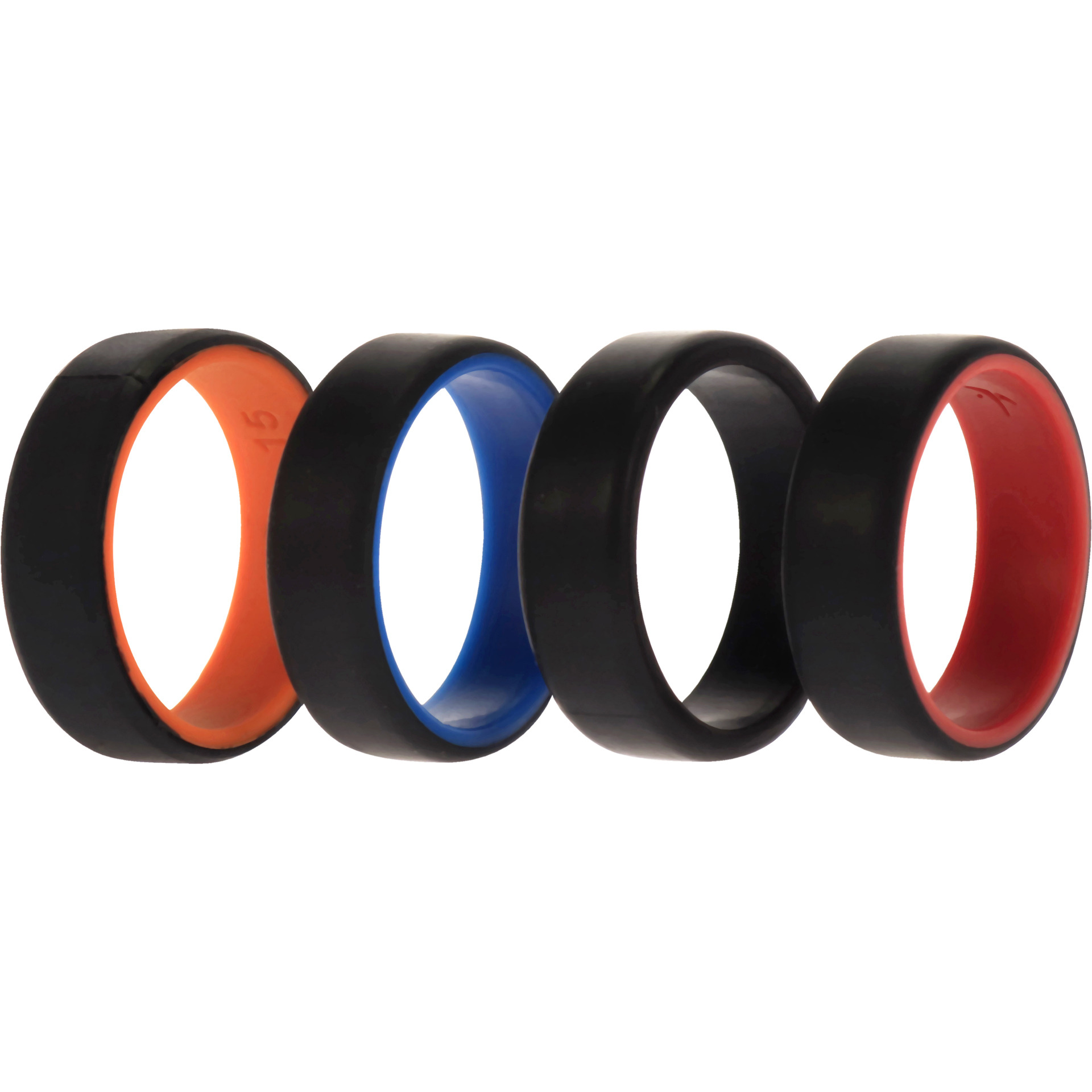 Silicone Wedding 2Layer Beveled 8mm Ring Set - Black by ROQ for Men - 4 x 15 mm Ring