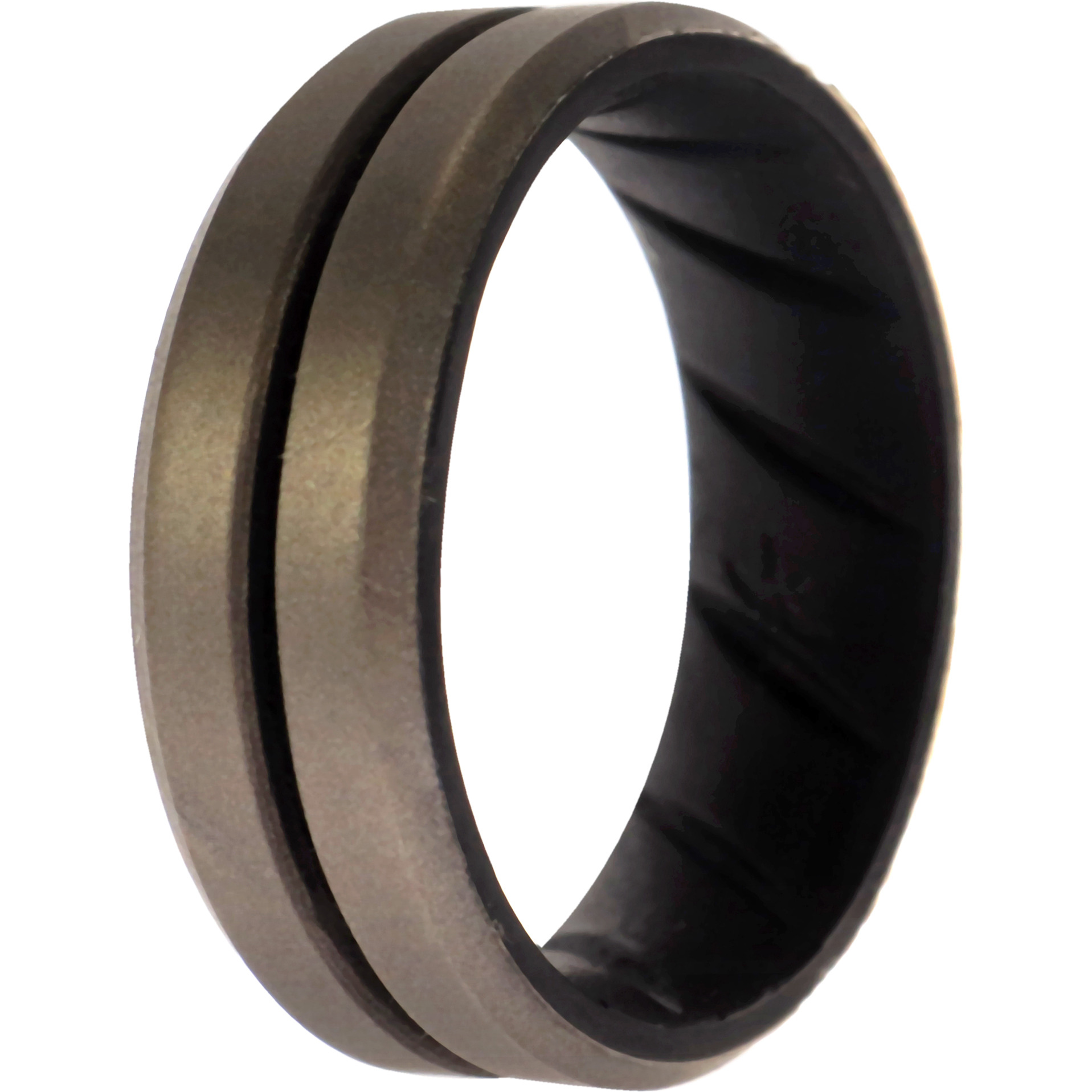 Silicone Wedding BR Middle Line Ring - Black-Silver by ROQ for Men - 10 mm Ring