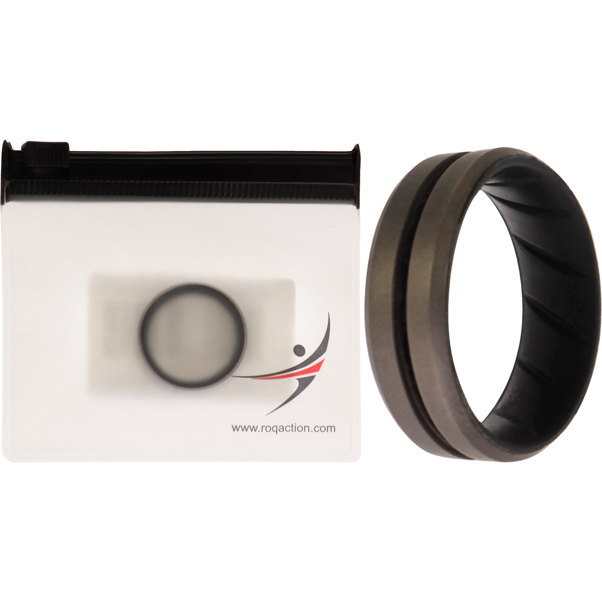 Silicone Wedding BR Middle Line Ring - Black-Silver by ROQ for Men - 11 mm Ring