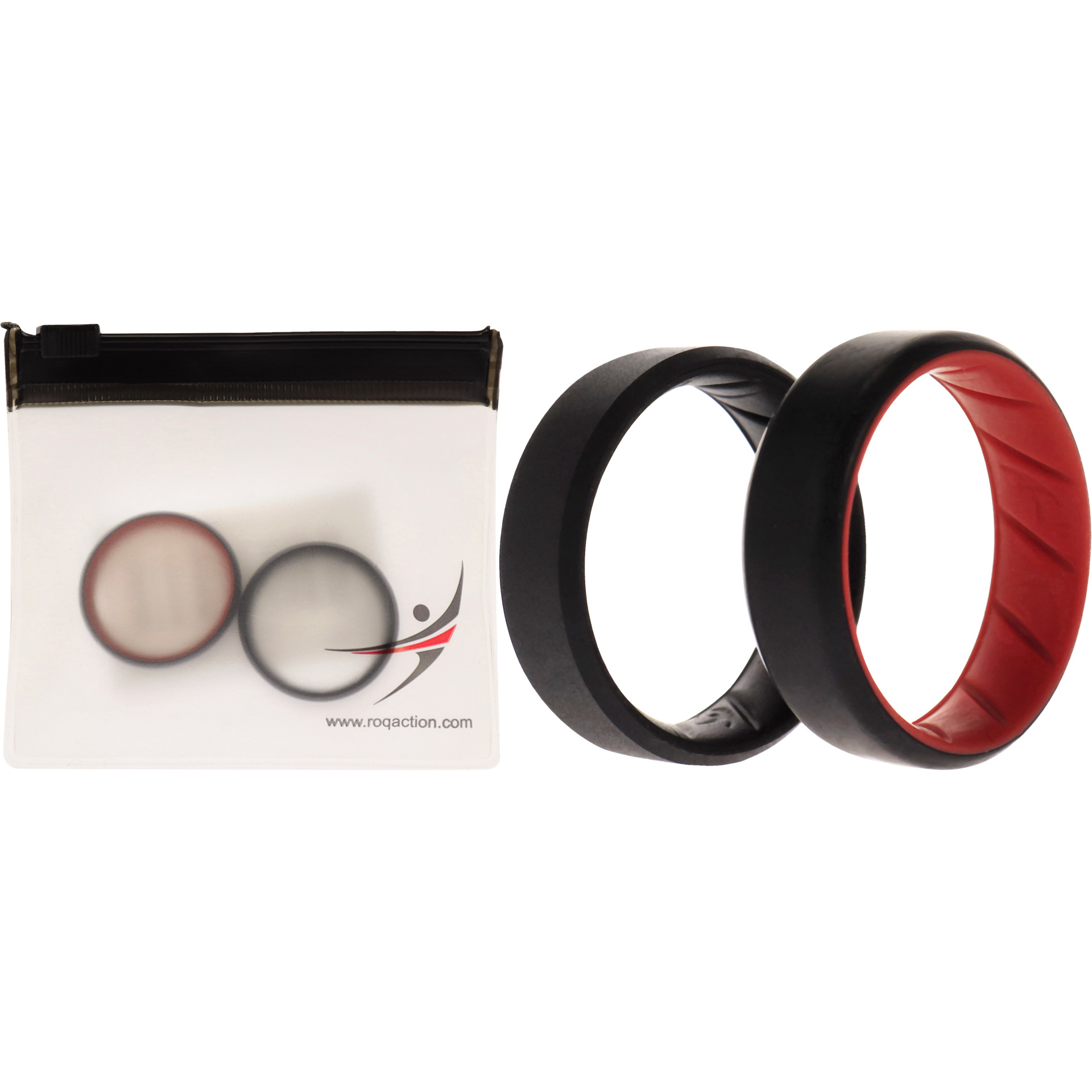 Silicone Wedding BR 8mm Edge Ring Set - Black-Red by ROQ for Men - 2 x 13 mm Ring