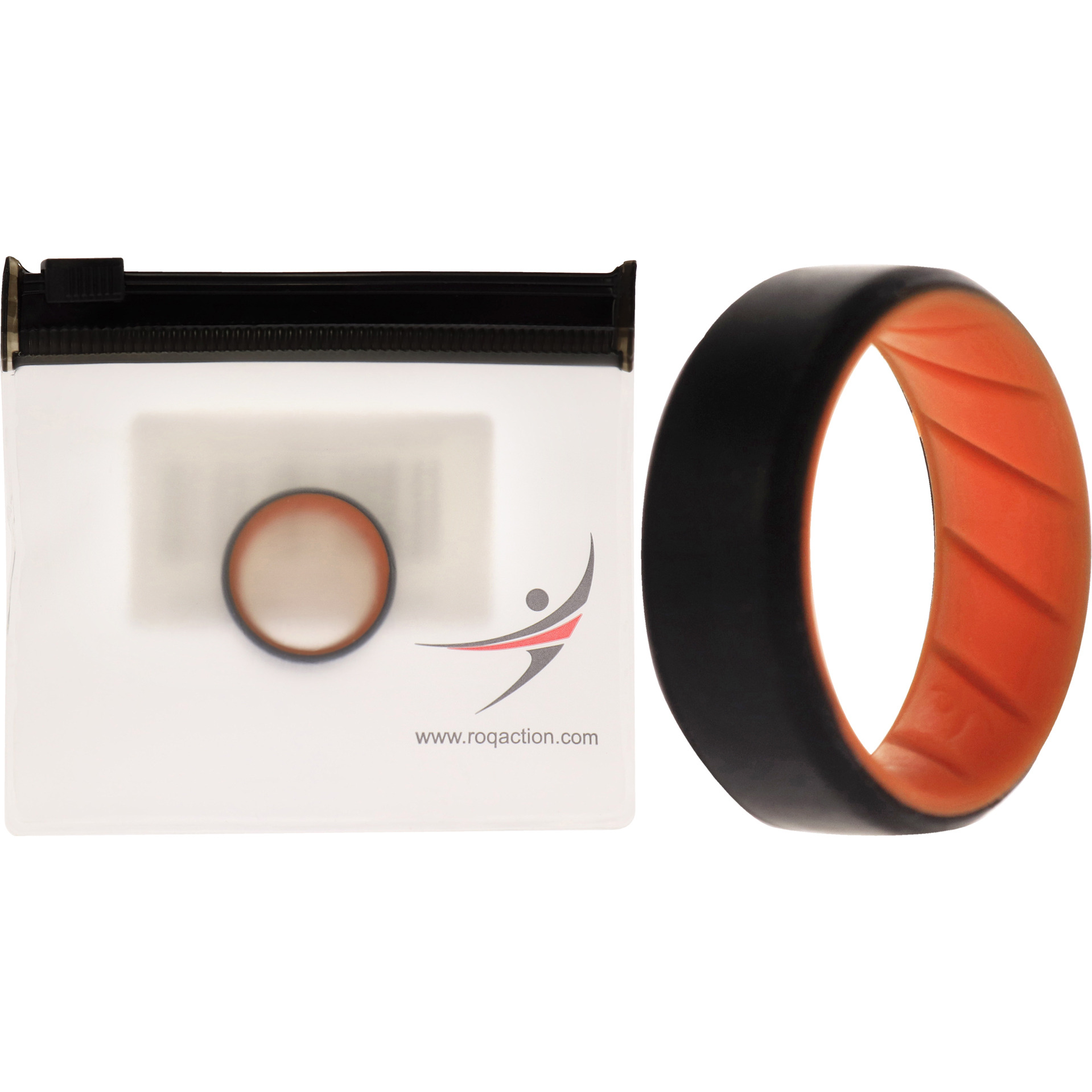 Silicone Wedding BR 8mm Edge Ring - Orange-Black by ROQ for Men - 8 mm Ring