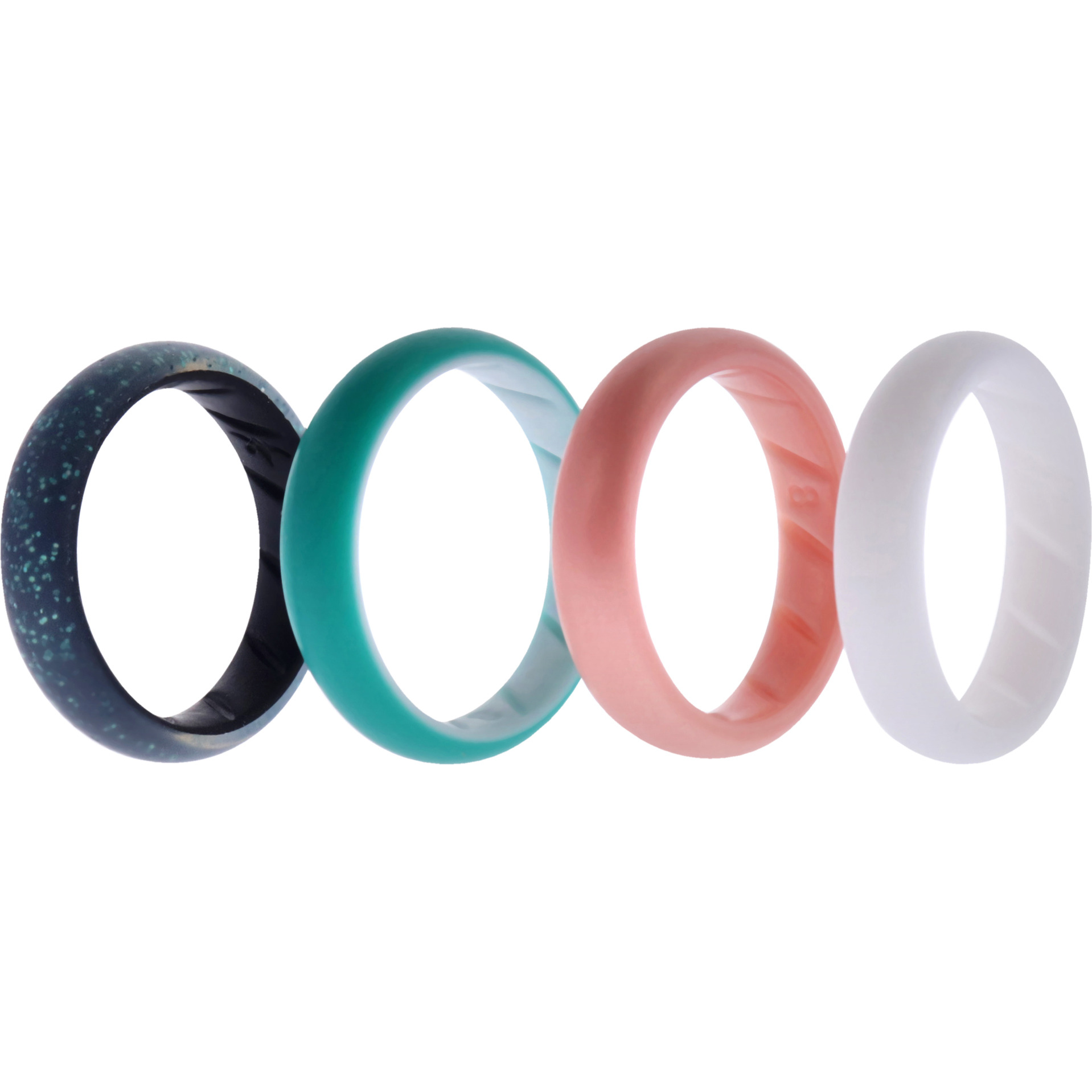 Silicone Wedding BR Solid Ring Set - Turquoise-Rose by ROQ for Women - 4 x 8 mm Ring