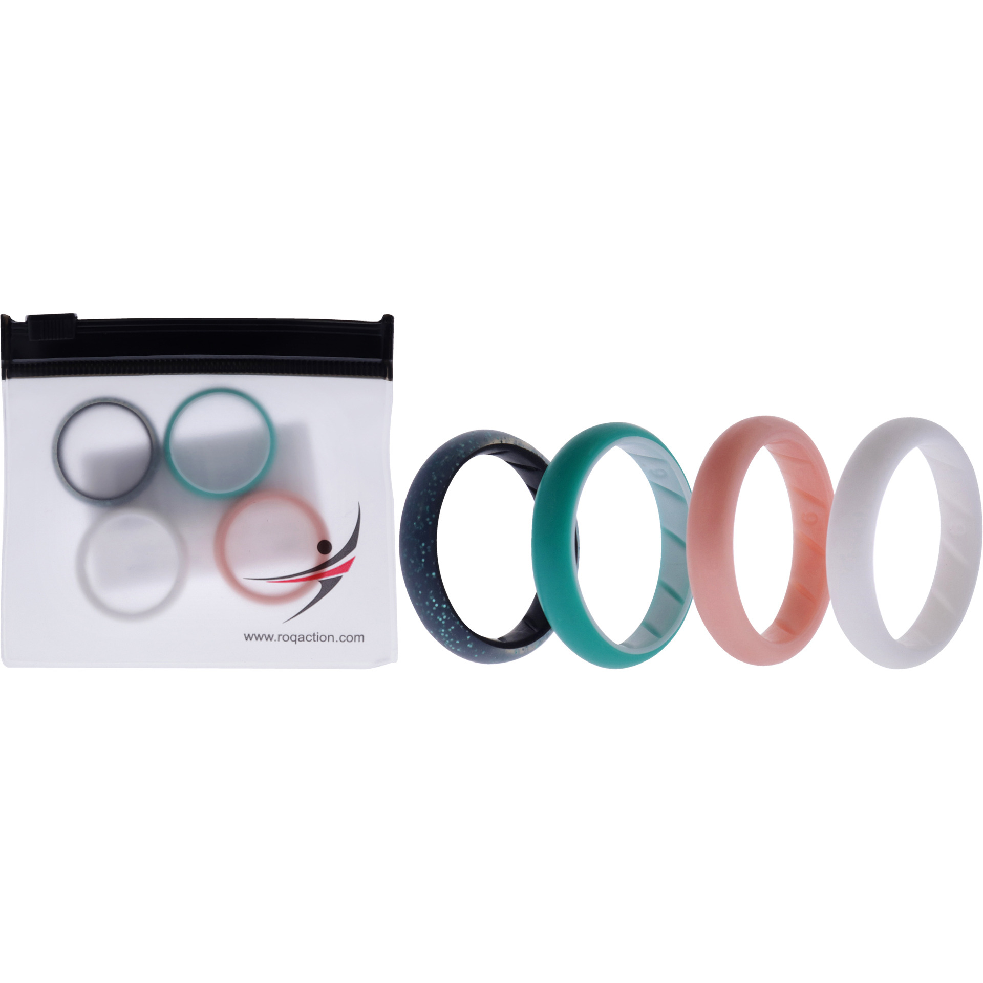 Silicone Wedding BR Solid Ring Set - Turquoise-Rose by ROQ for Women - 4 x 9 mm Ring