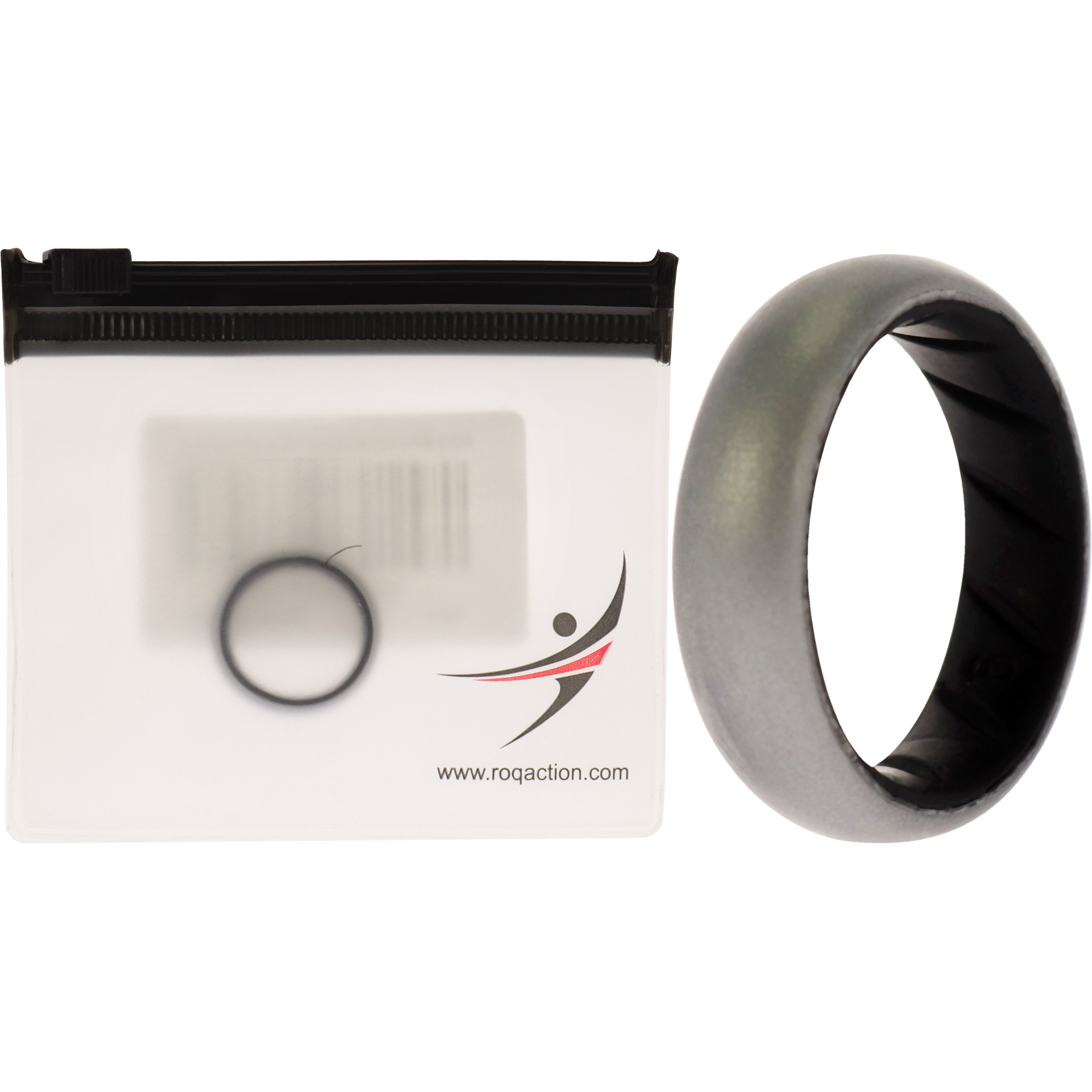 Silicone Wedding BR Solid Ring - Black-Silver by ROQ for Women - 6 mm Ring