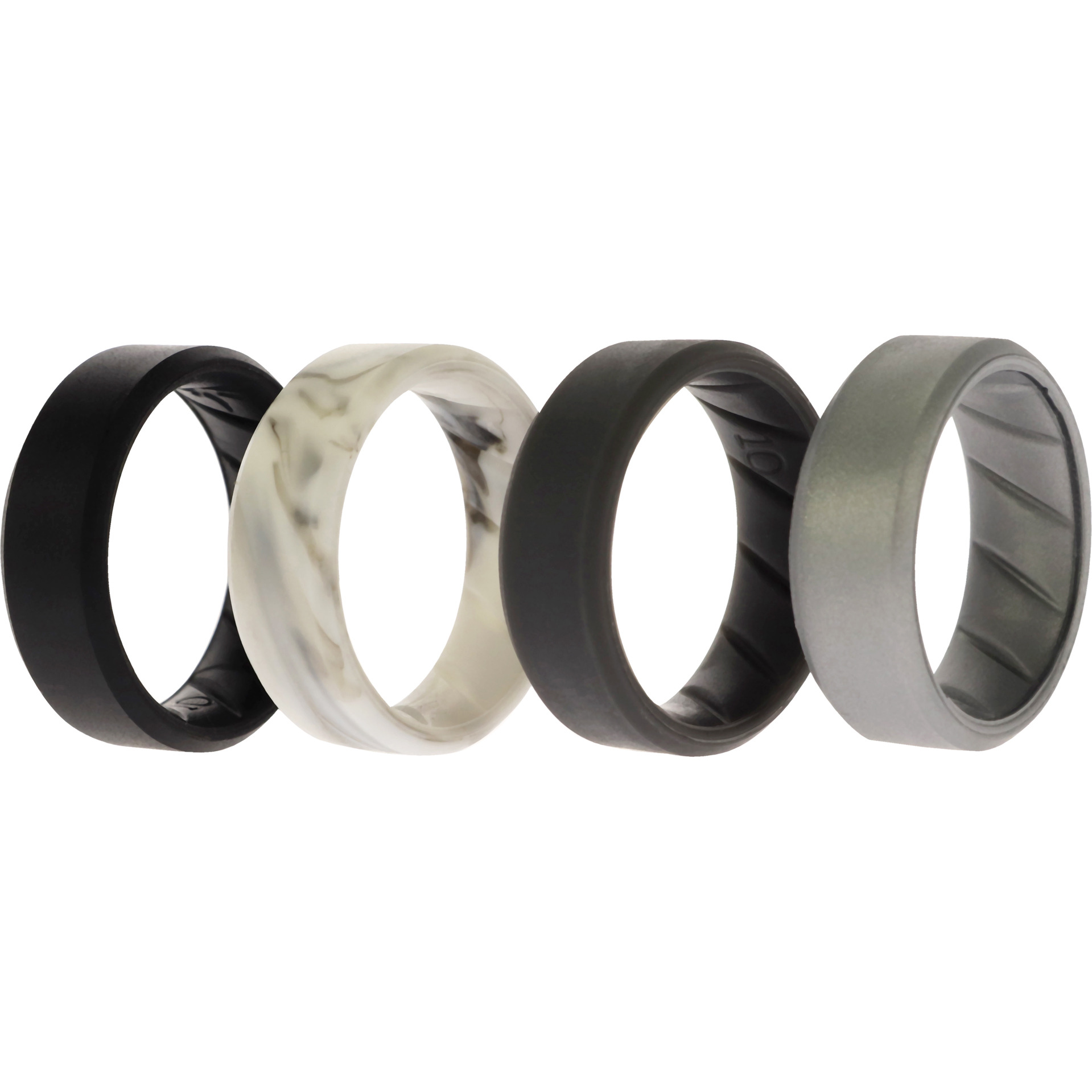 Silicone Wedding BR 8mm Edge Ring Set - Basic-Marble by ROQ for Men - 4 x 10 mm Ring