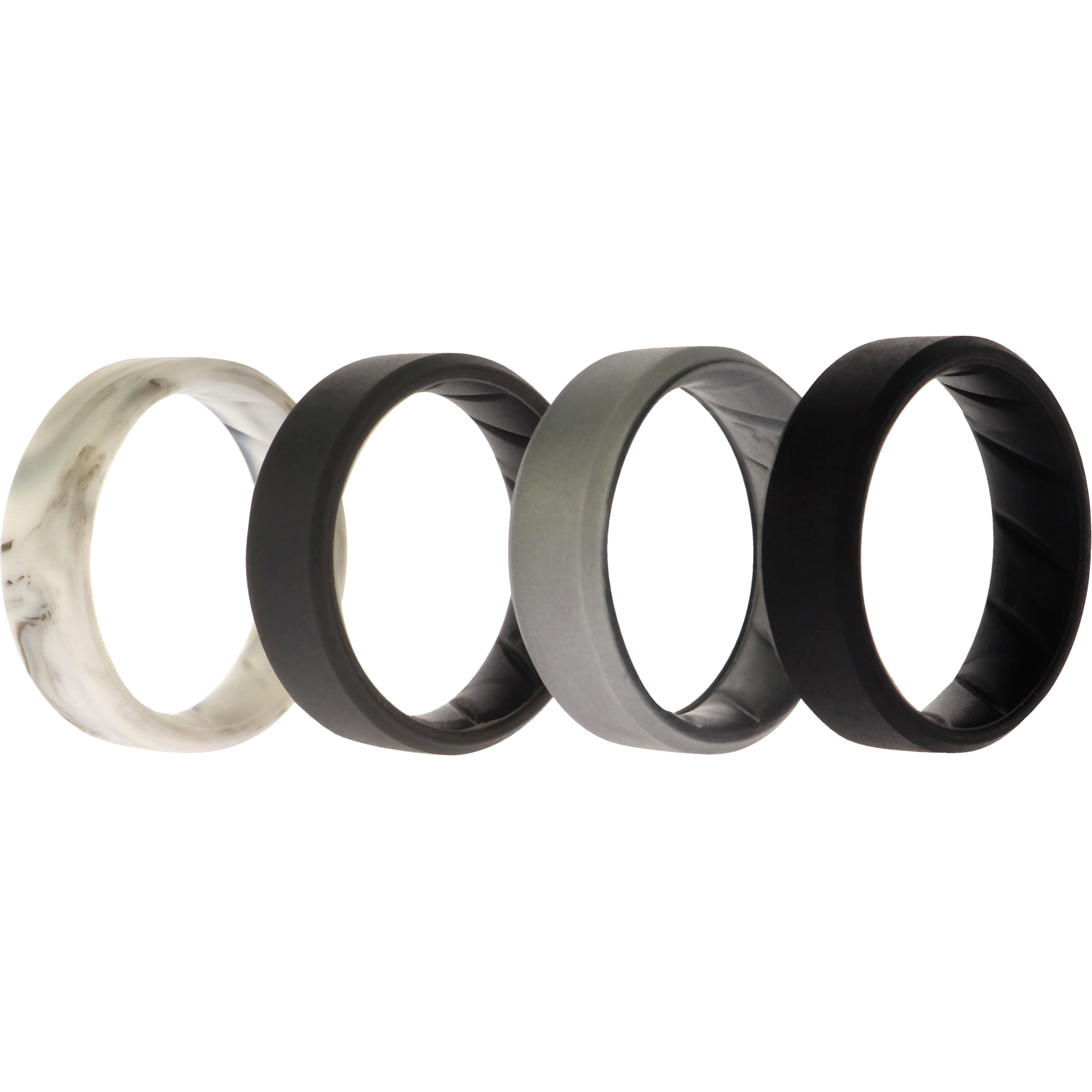 Silicone Wedding BR 8mm Edge Ring Set - Basic-Marble by ROQ for Men - 4 x 14 mm Ring