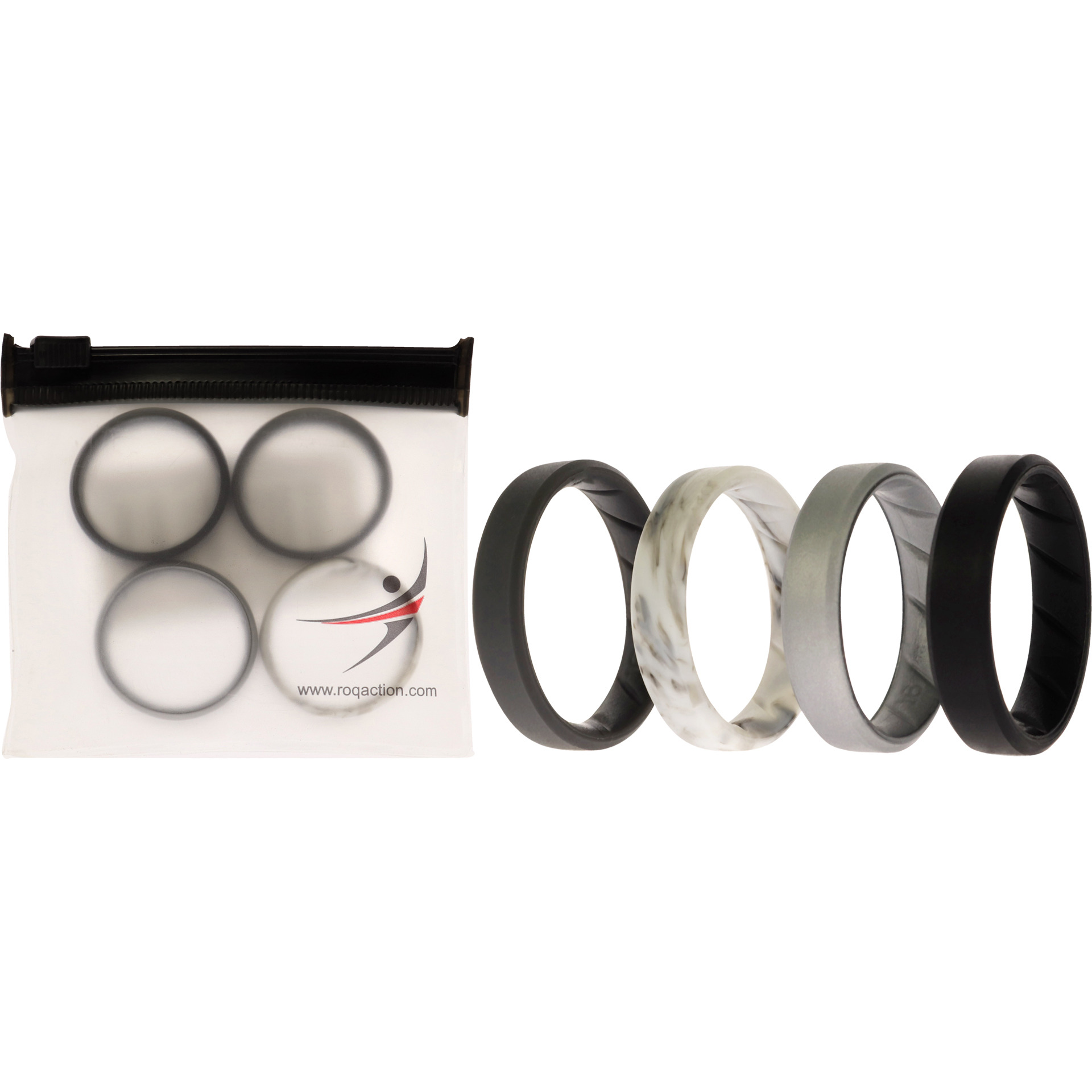 Silicone Wedding BR 8mm Edge Ring Set - Basic-Marble by ROQ for Men - 4 x 16 mm Ring