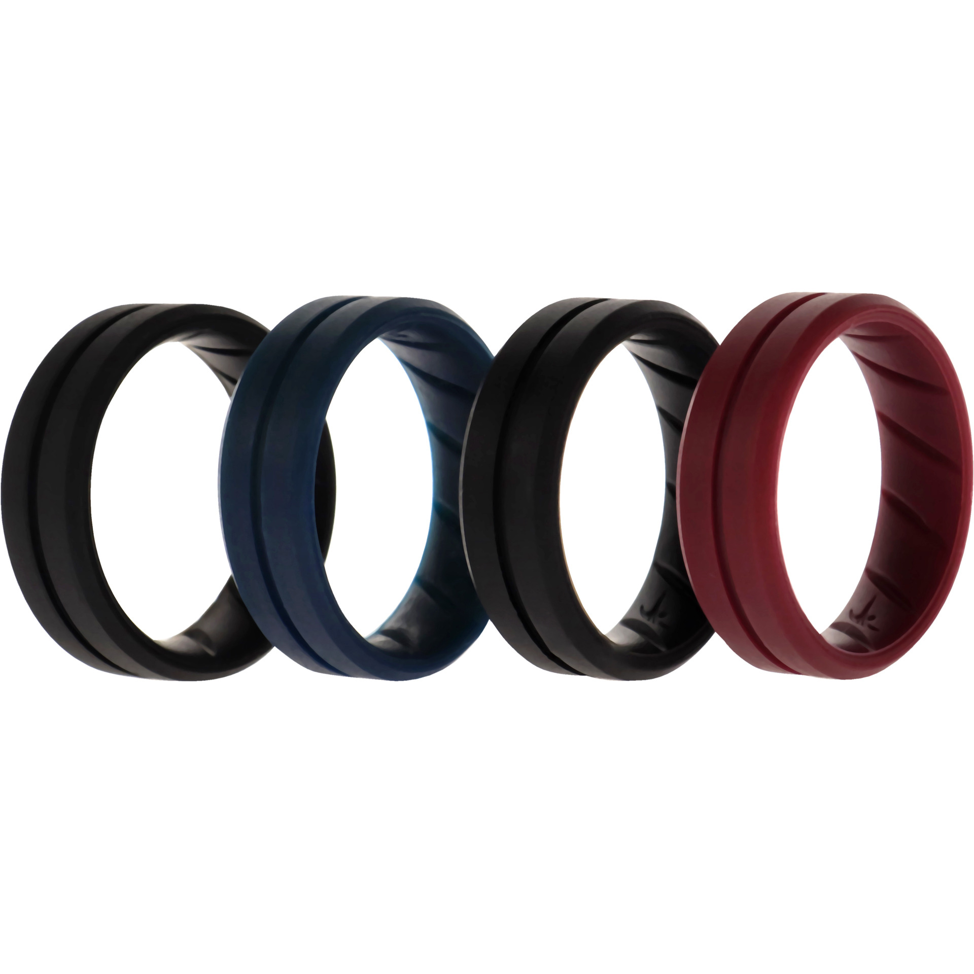 Silicone Wedding BR Middle Line Ring Set - Basic-Bordo by ROQ for Men - 4 x 11 mm Ring