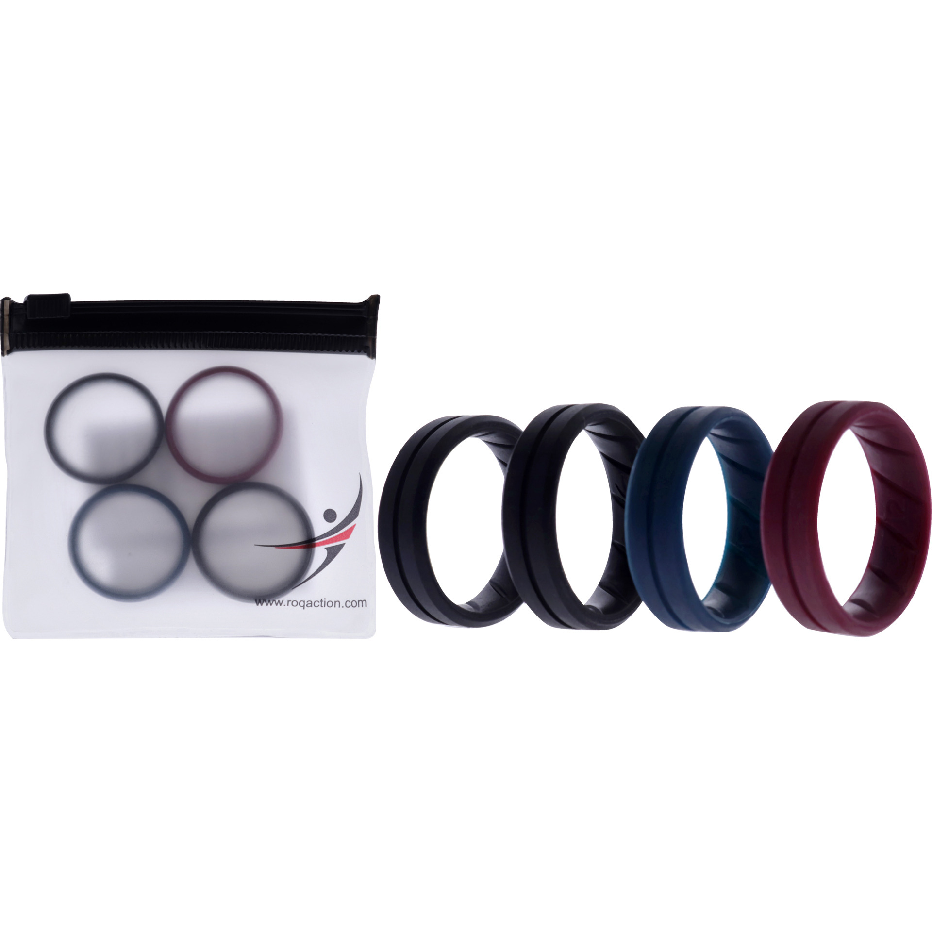Silicone Wedding BR Middle Line Ring Set - Basic-Bordo by ROQ for Men - 4 x 12 mm Ring