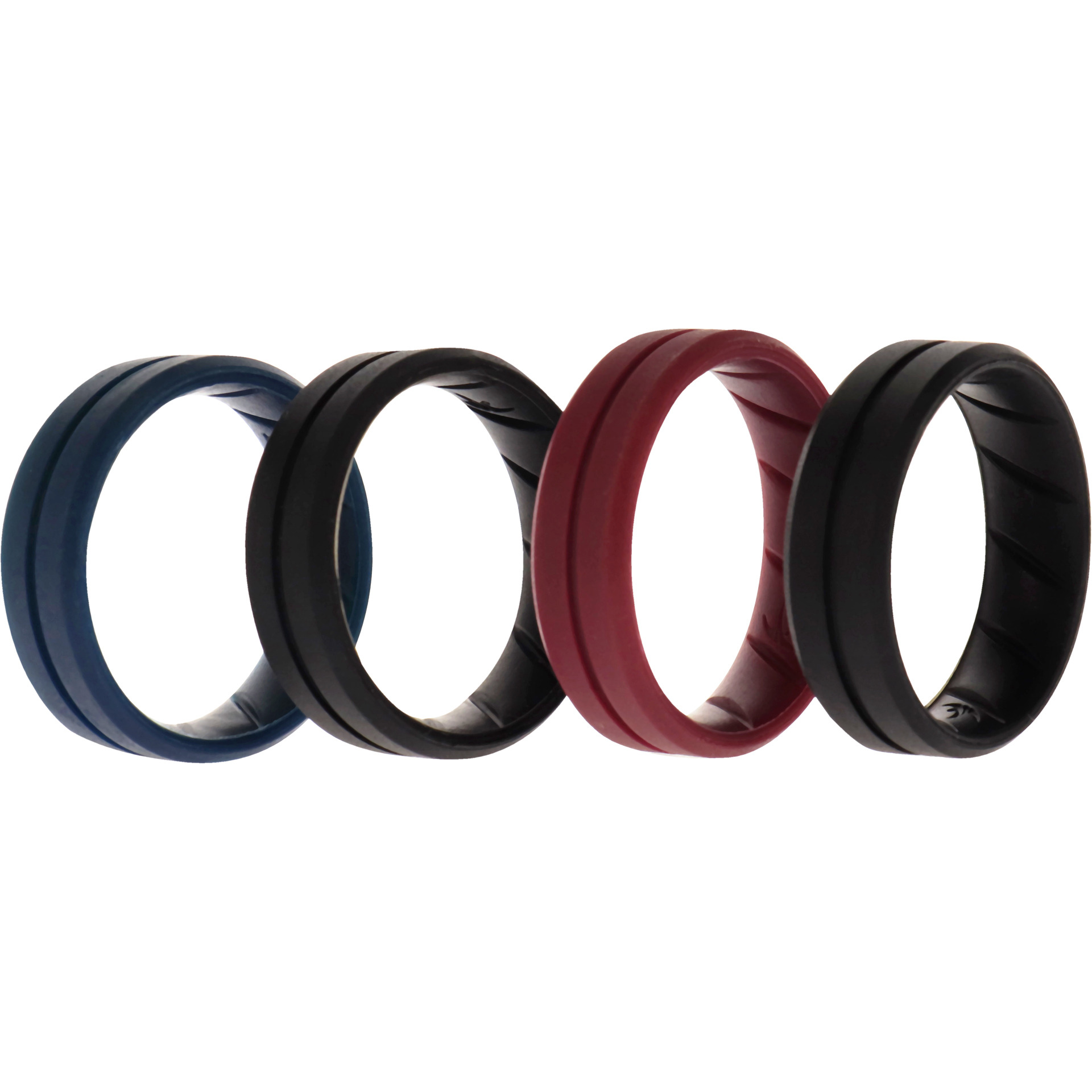 Silicone Wedding BR Middle Line Ring Set - Basic-Bordo by ROQ for Men - 4 x 15 mm Ring
