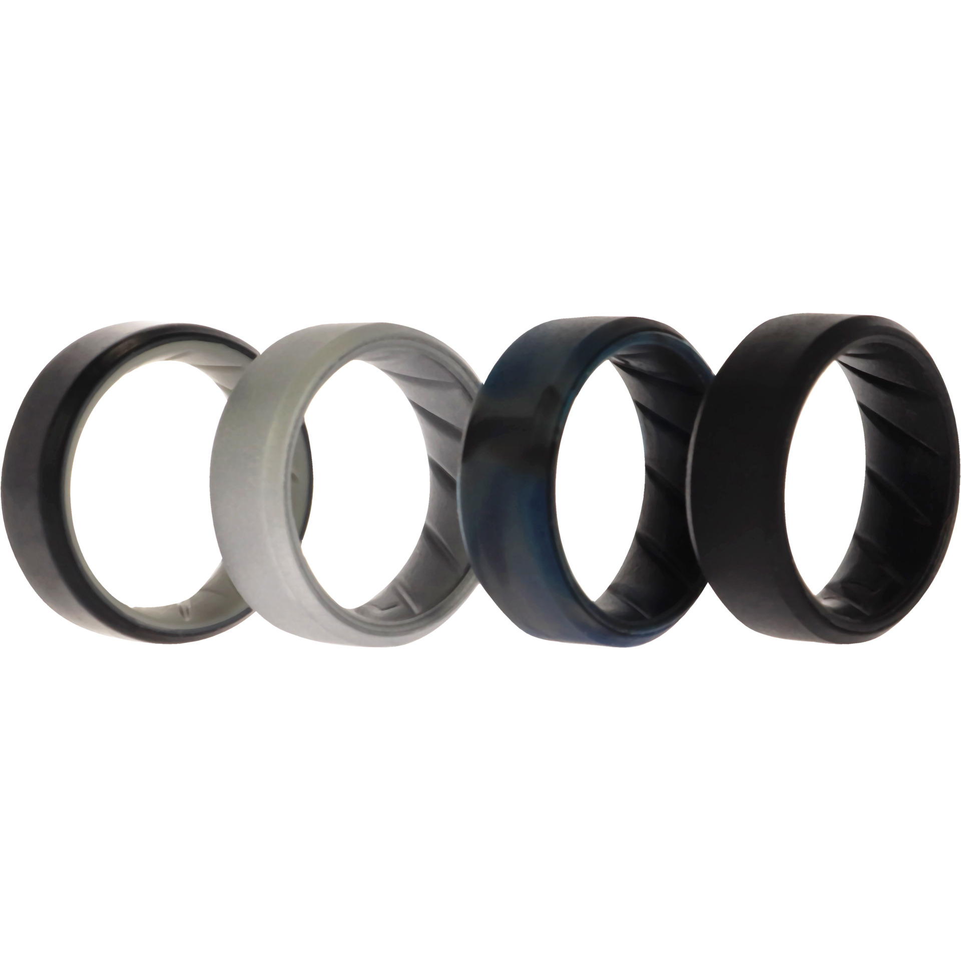 Silicone Wedding BR 8mm Edge Ring Set - Black-Blue-Camo by ROQ for Men - 4 x 7 mm Ring