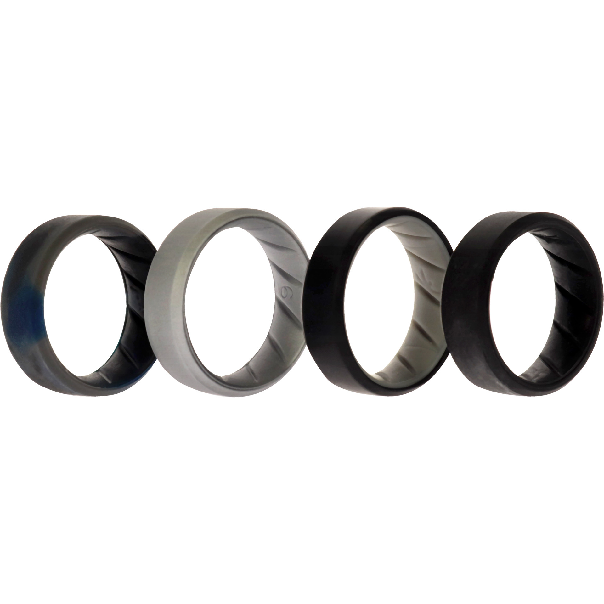 Silicone Wedding BR 8mm Edge Ring Set - Black-Blue-Camo by ROQ for Men - 4 x 9 mm Ring