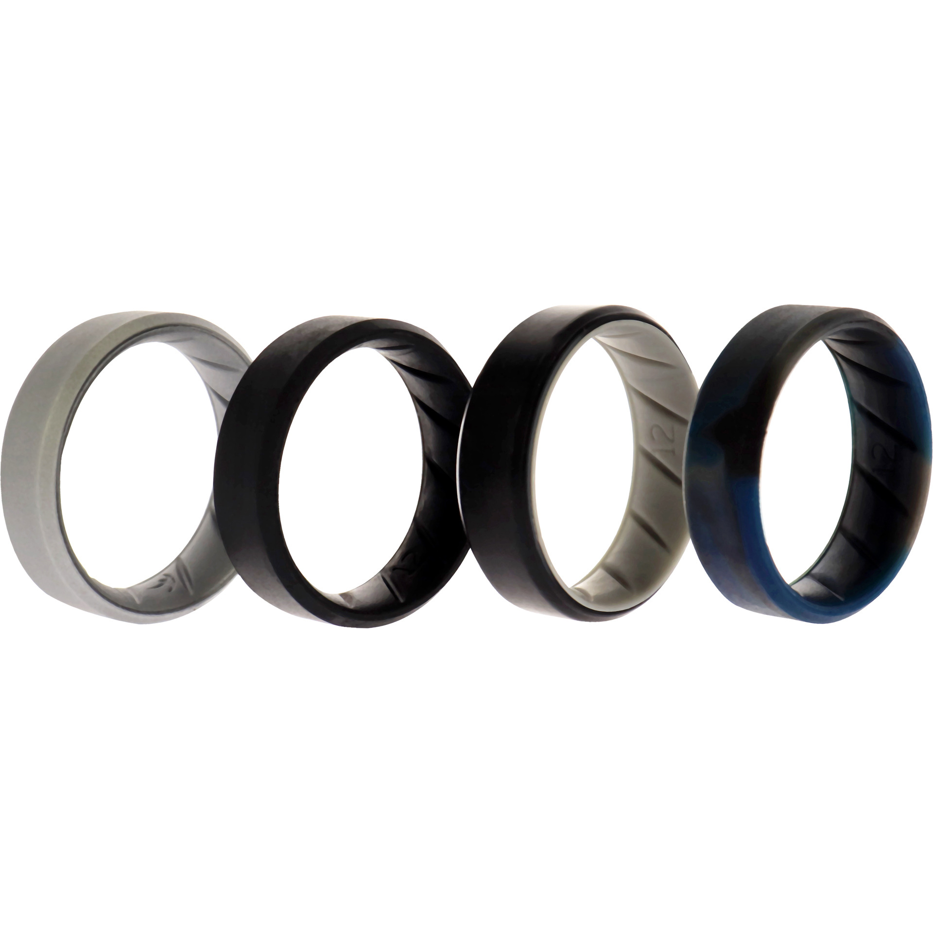 Silicone Wedding BR 8mm Edge Ring Set - Black-Blue-Camo by ROQ for Men - 4 x 12 mm Ring