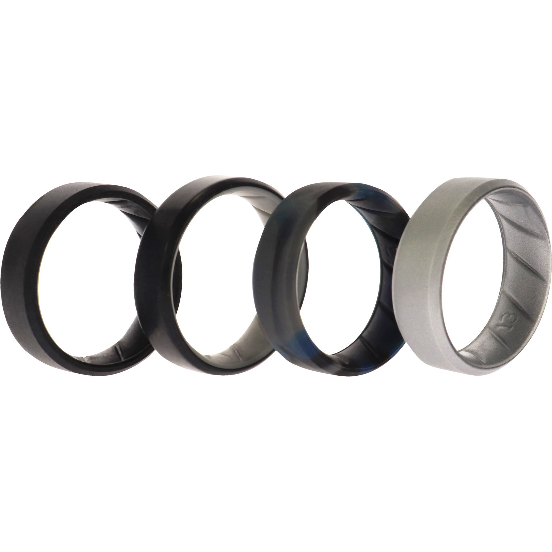Silicone Wedding BR 8mm Edge Ring Set - Black-Blue-Camo by ROQ for Men - 4 x 13 mm Ring