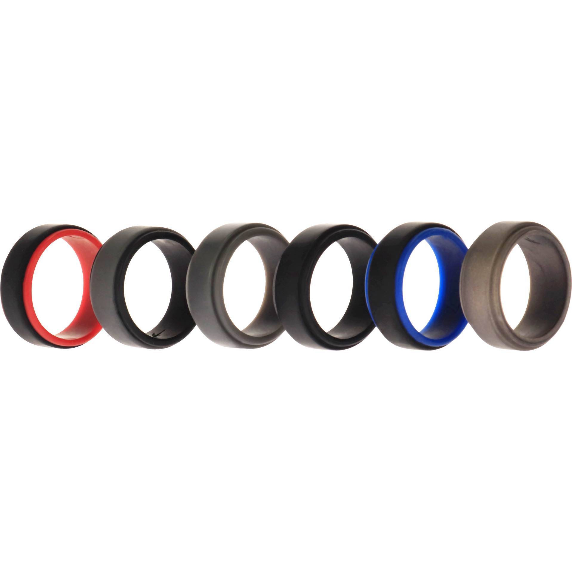 Silicone Wedding 2Layer Step Ring Set - Black by ROQ for Men - 6 x 7 mm Ring