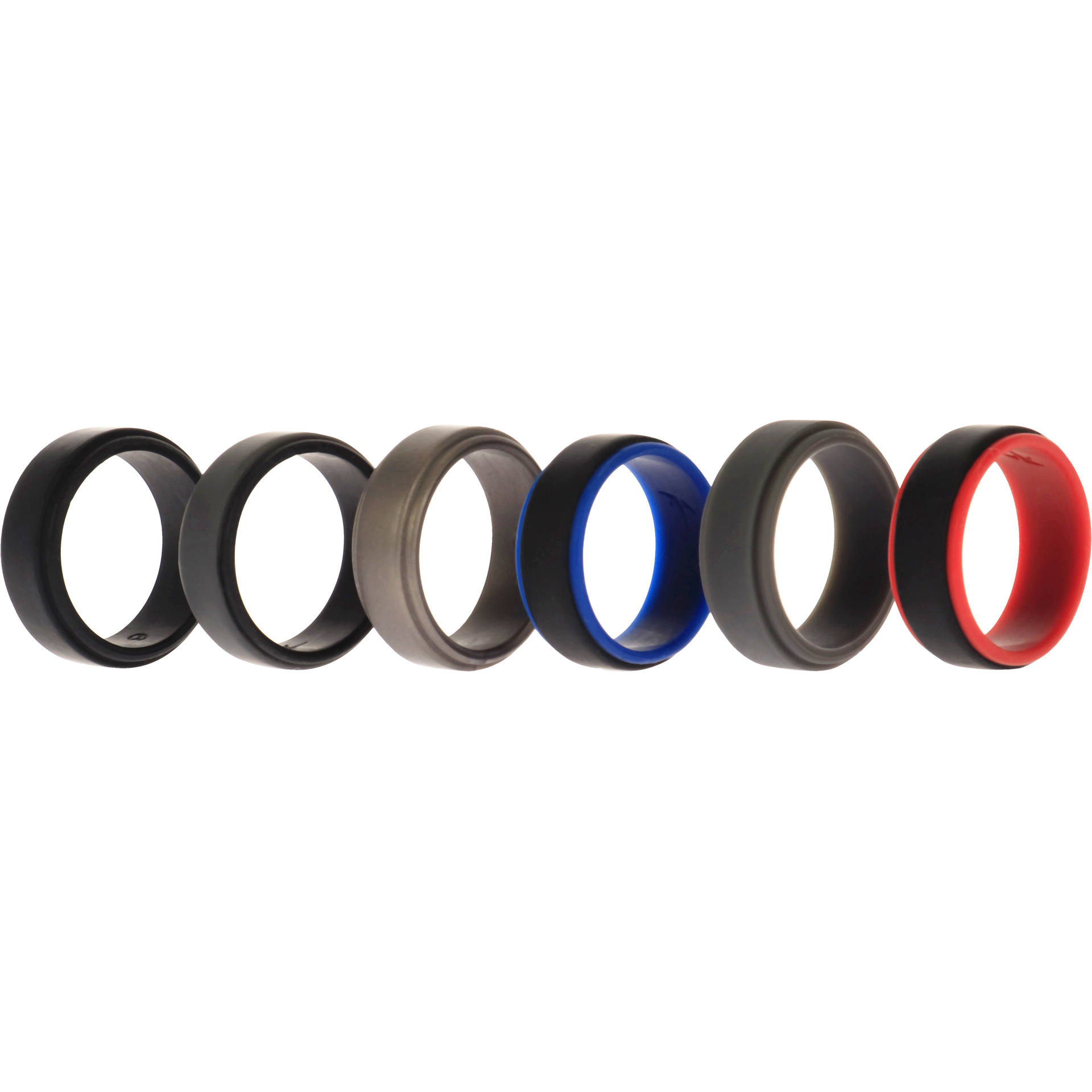 Silicone Wedding 2Layer Step Ring Set - Black by ROQ for Men - 6 x 9 mm Ring