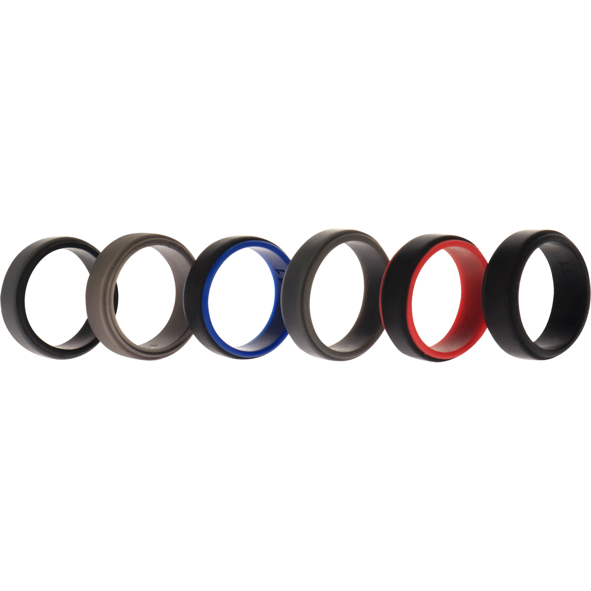 Silicone Wedding 2Layer Step Ring Set - Black by ROQ for Men - 6 x 11 mm Ring