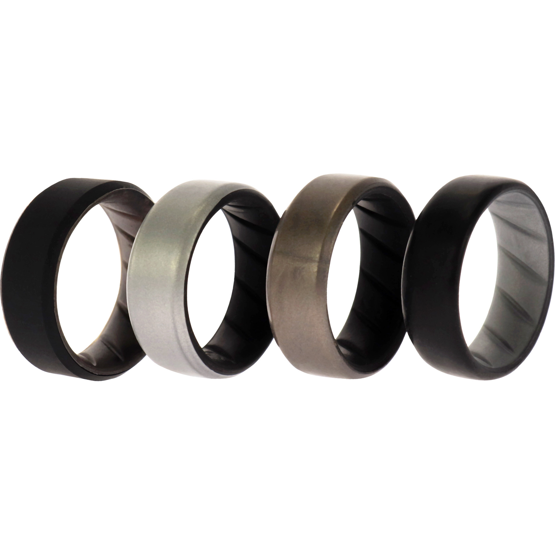 Silicone Wedding BR 8mm Edge Ring Set - Silver by ROQ for Men - 4 x 8 mm Ring